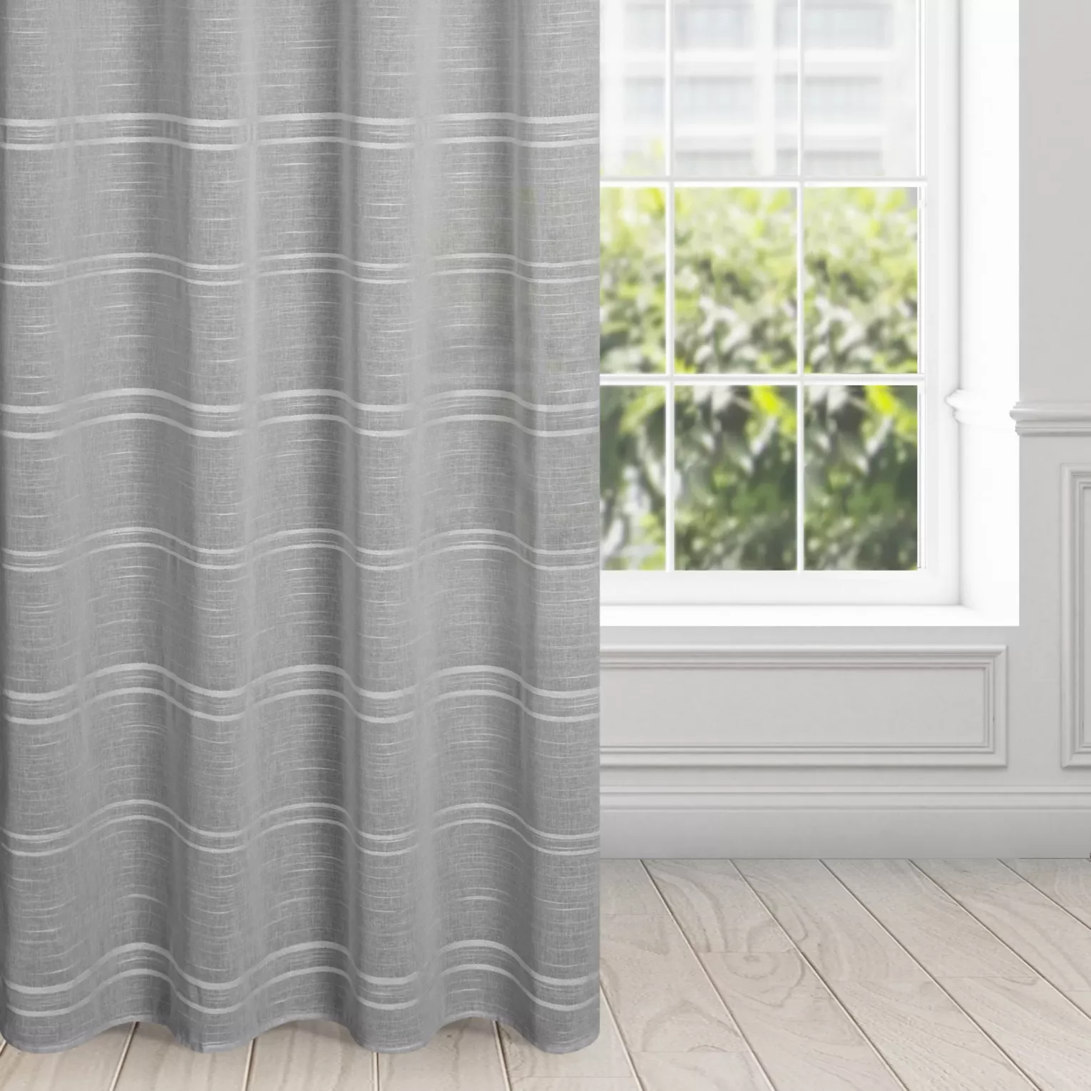 Firana srebrna z szenilowymi paseczkami 140x250 cm przelotka - ARCADIA
