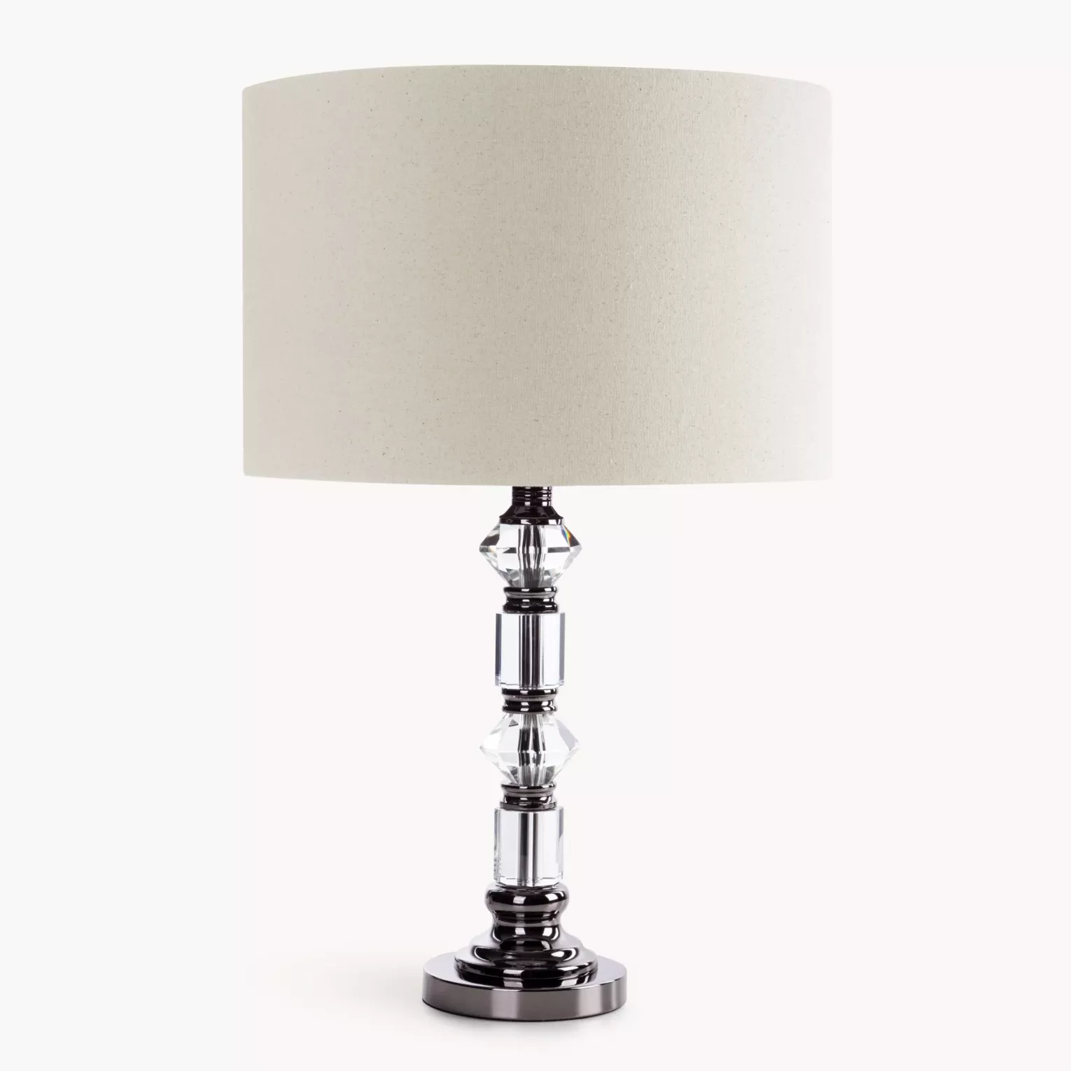 Lampa stołowa beżowa zdobiona szklanymi kryształkami oraz matowym abażurem 41x63 cm SANDI