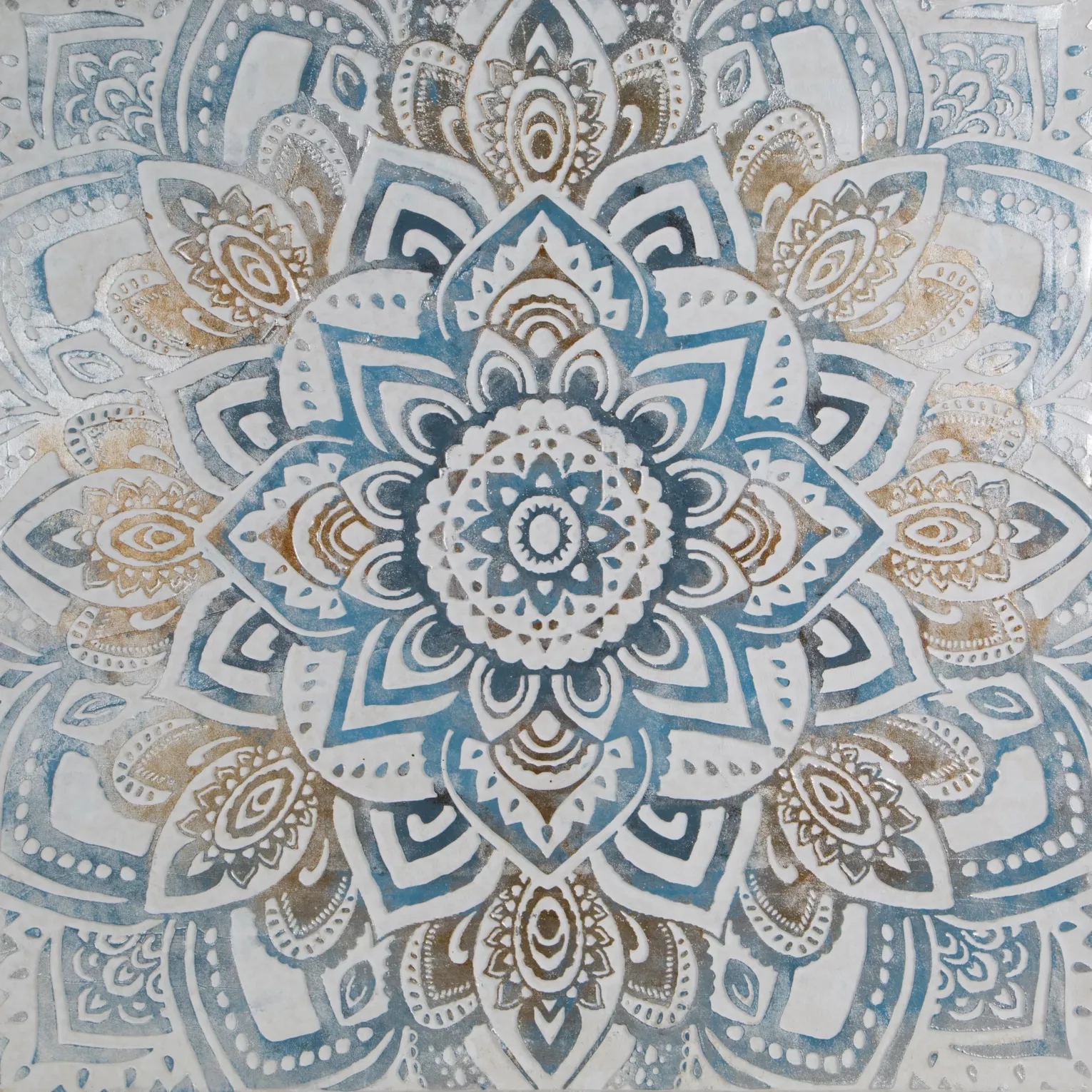 Obraz abstrakcja niebiesko, pomarańczowy ręcznie malowany na płótnie 100x100 cm ORAMENTS