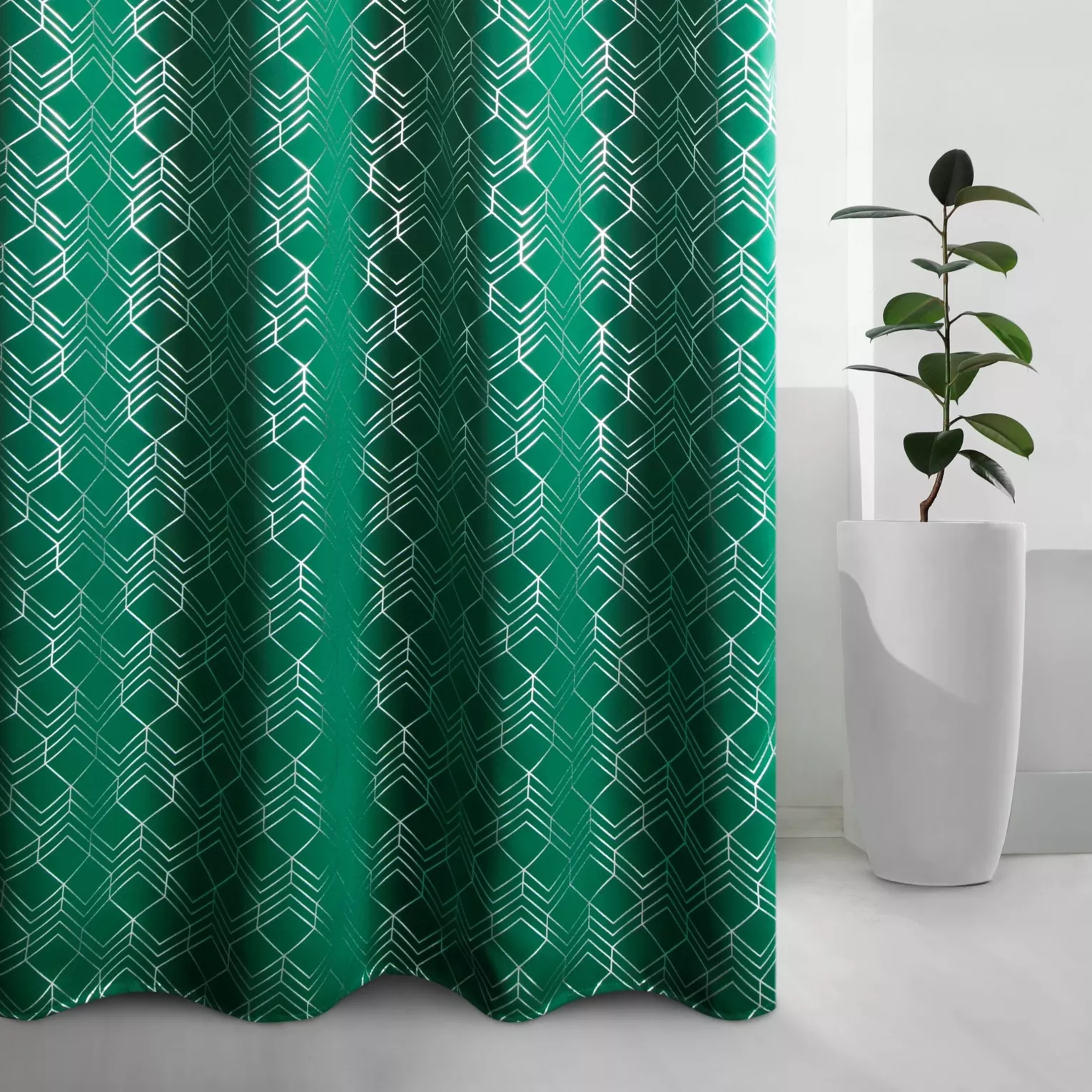 Zasłona zielono, srebrna zaciemniająca ze wzorem geometrycznym 140x250cm przelotka - POLI - Design 91