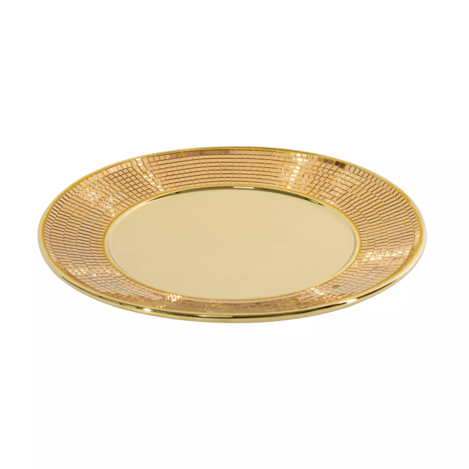 Patera ceramiczna dekoracyjna złota z lusterkami w stylu glamour średnica 30x2 cm AURORA