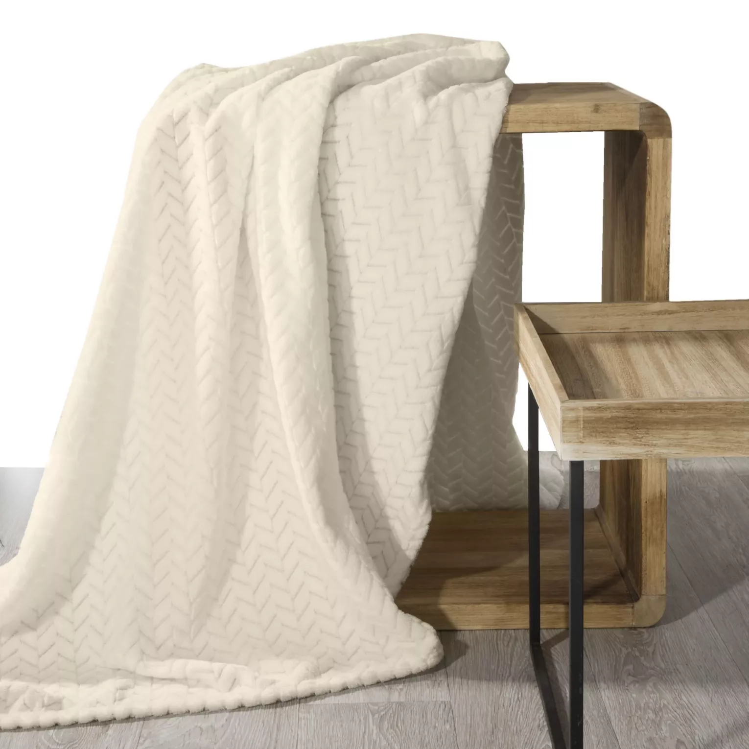 Koc 220x200 cm beżowy miękki w dotyku z wytłaczanym wzorem CINDY Design 91