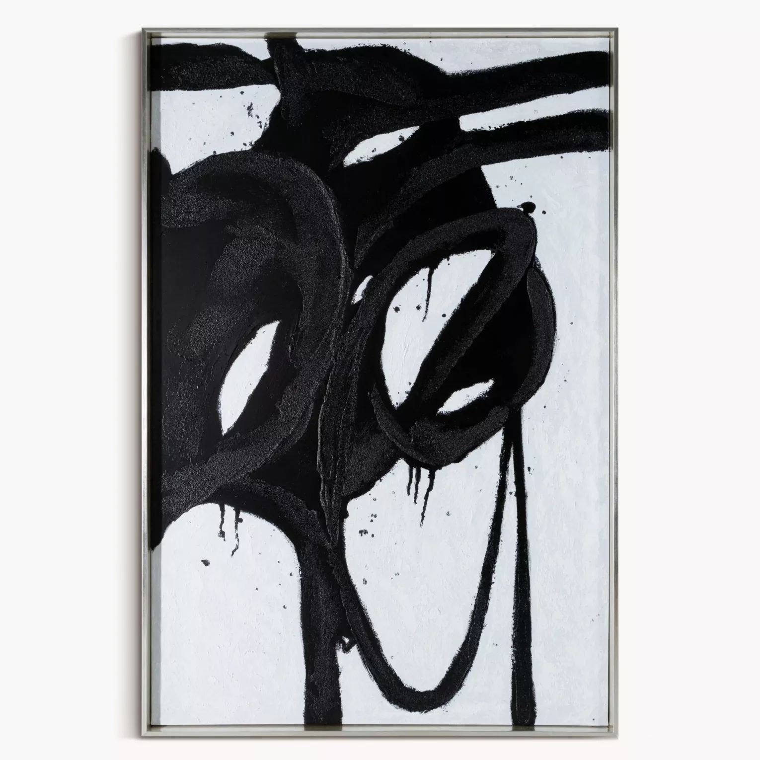 Obraz abstrakcja czarno, biały ręcznie malowany na płótnie 80x120 cm