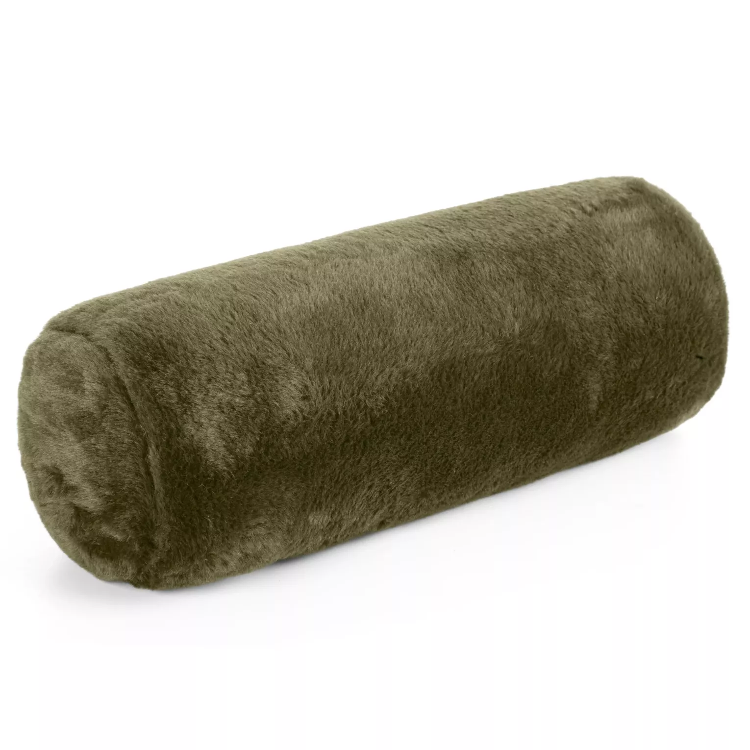 Poduszka wałek 15x45 cm oliwkowa z miękkiej futrzanej tkaniny  NINA