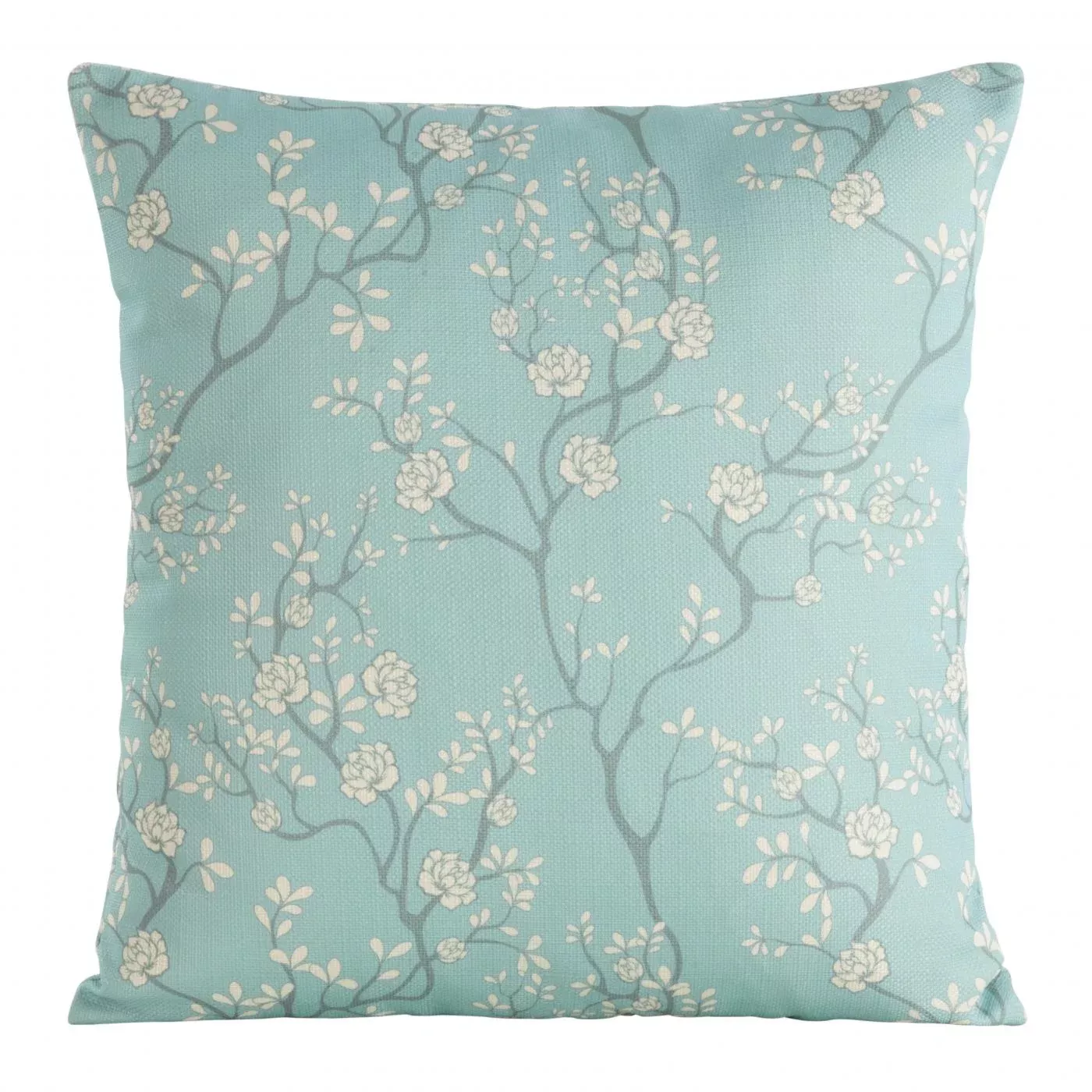 Poszewka na poduszkę 45x45 cm zdobiona kwiatowym printem miętowo, kremowa FLORE 1