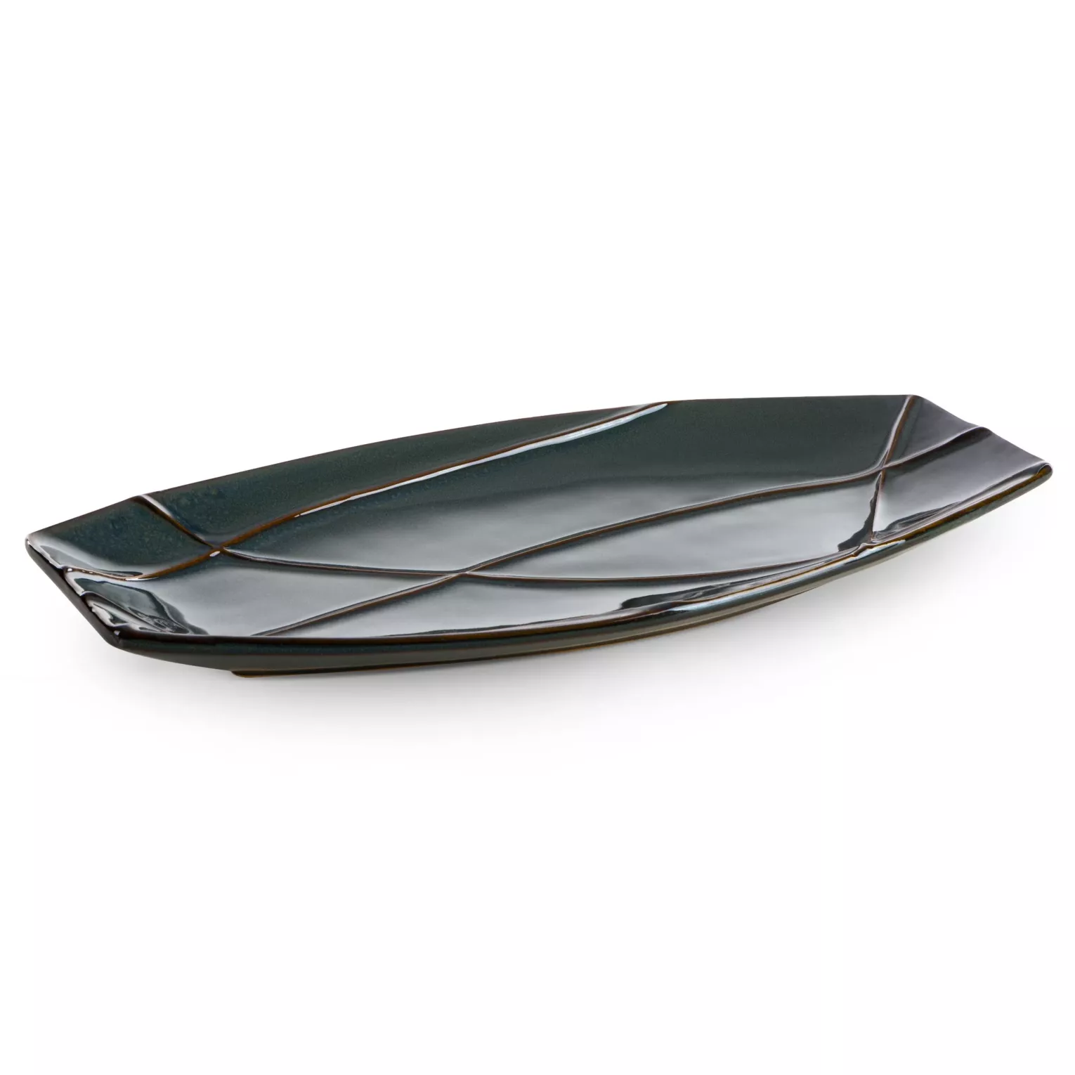 Patera ceramiczna dekoracyjna turkusowo-zielona z nowoczesnym wypukłym wzorem 41x20x3 cm TEO