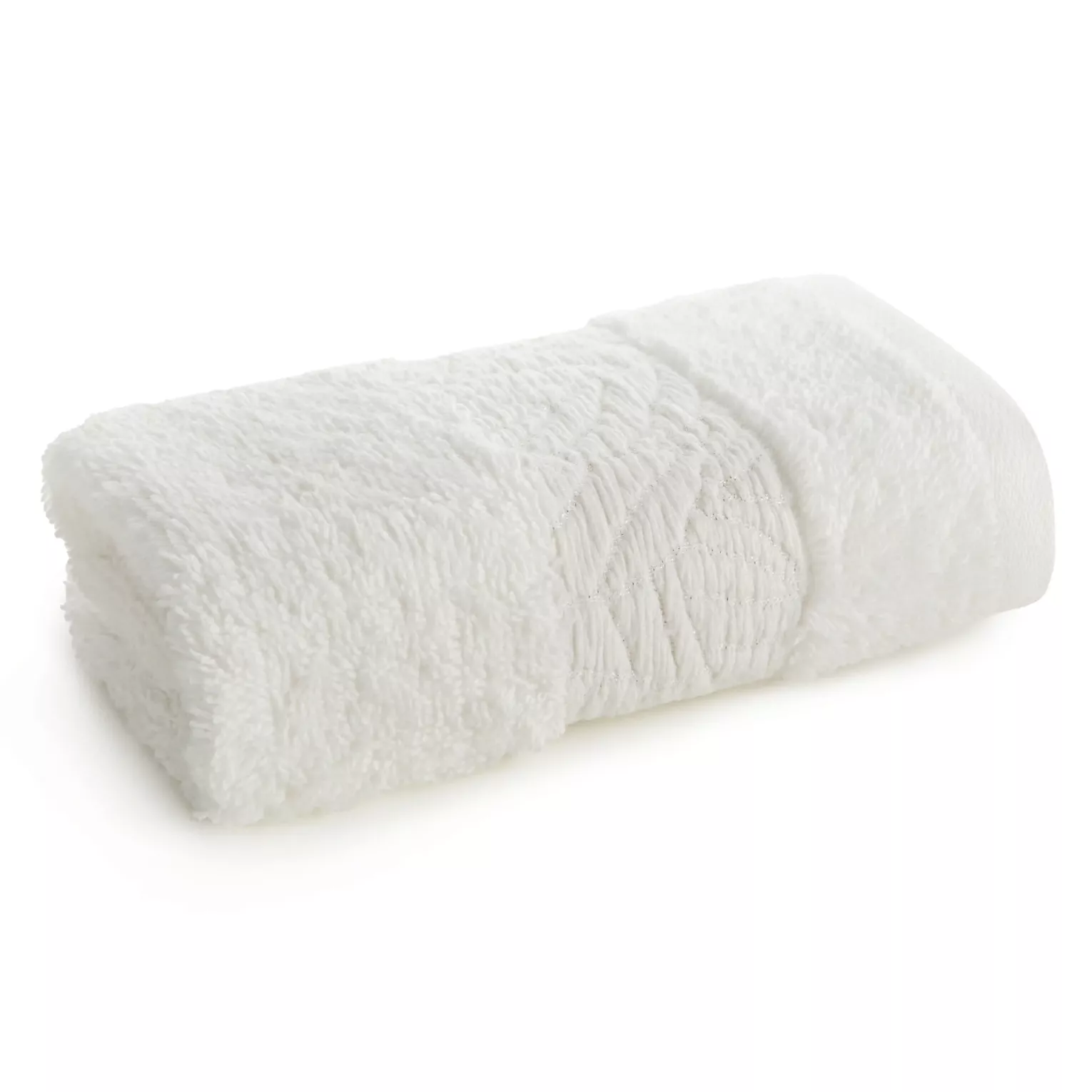 Ręcznik do rąk z bawełny 30x50 cm kolor kremowy z wytłaczanym roślinnym motywem ALBA