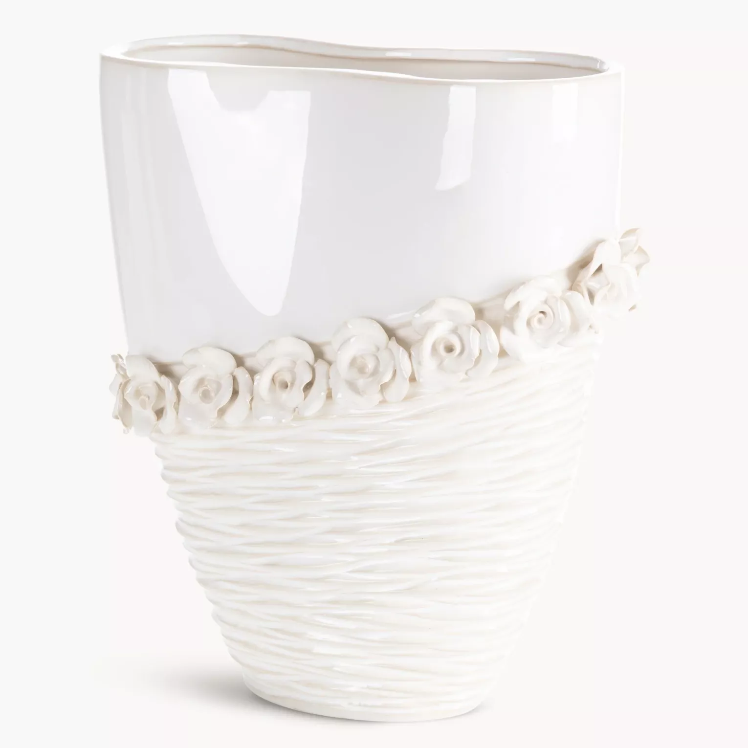 Wazon dekoracyjny kremowy zdobiony kwiatami 3D 27x13x32 cm ELIANA