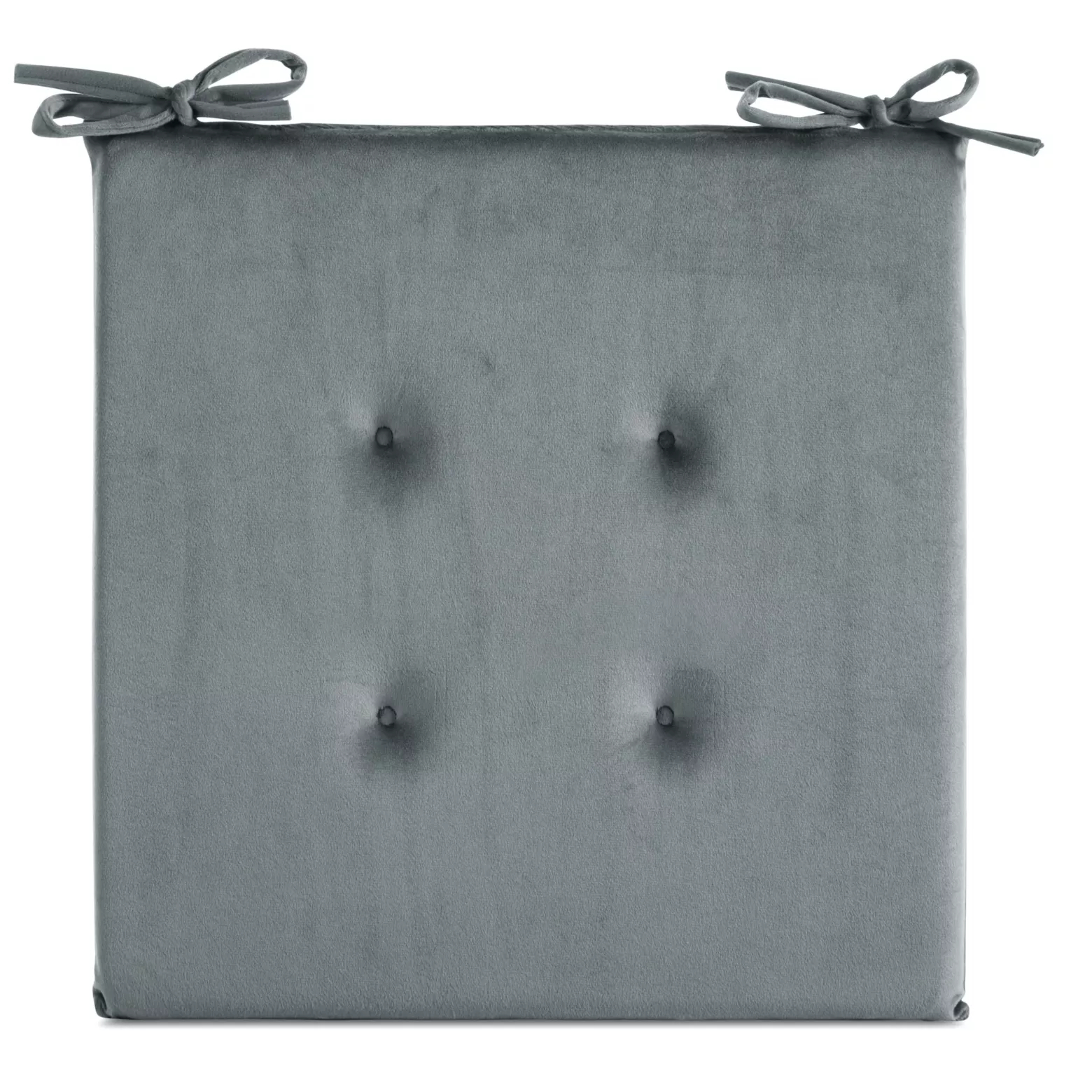 Poduszka na krzesło 40 x 40 x 3 cm  welwetowa srebrna z ozdobnym pikowaniem i praktycznymi troczkami GAJA