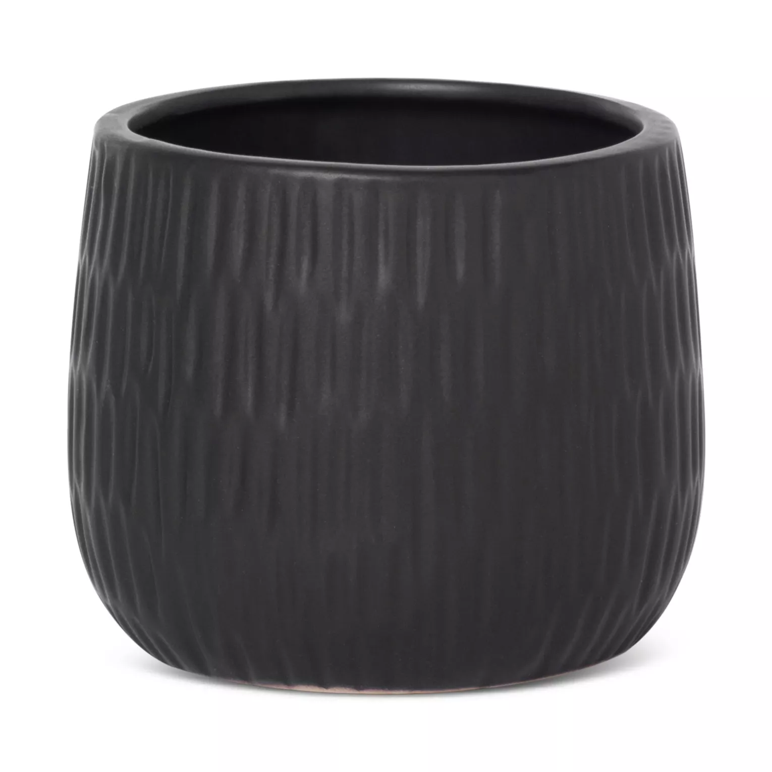 Doniczka ceramiczna czarna  z drobnym, wytłaczanym wzorem średnica 16x13 cm  MONI