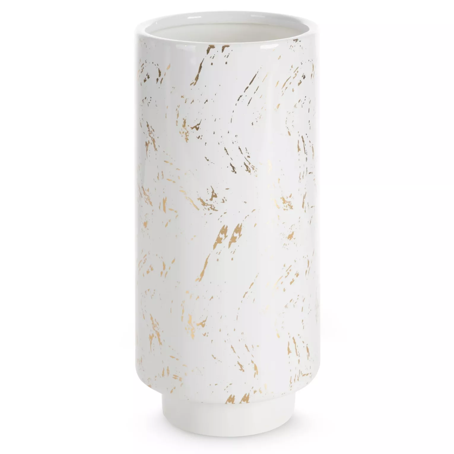Wazon ceramiczny biało-złoty dekoracyjny zdobiony przecieranym wzorem średnica 13x30 cm ARIELA 2