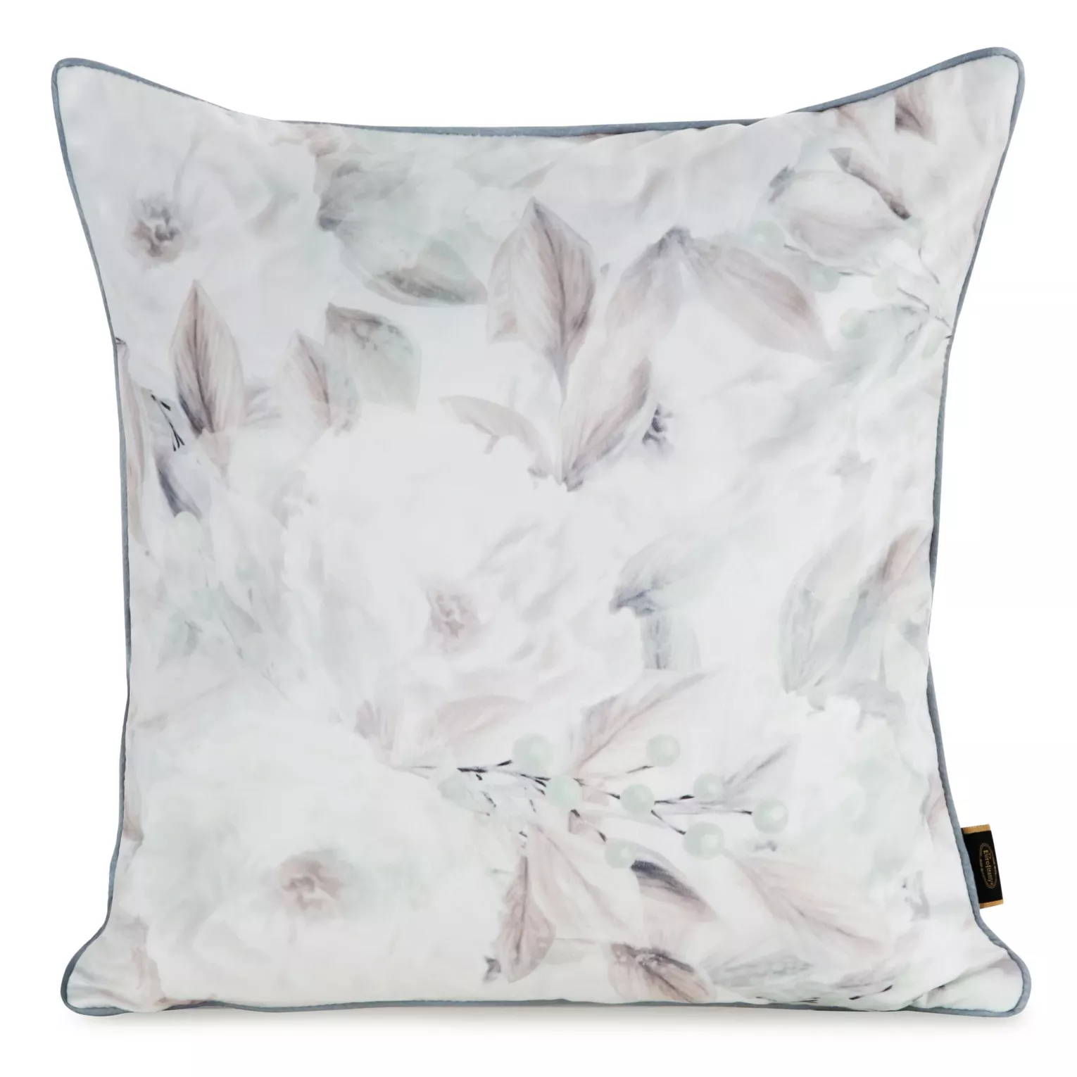 Poszewka na poduszkę 45x45 cm welwetowa, biało beżowa z nadrukiem pastelowych kwiatów VELVET 155 Eurofirany Premium