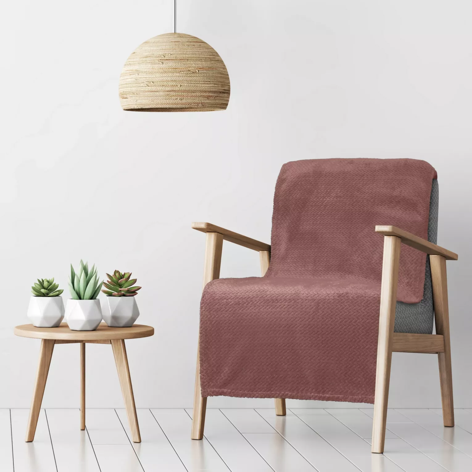 Narzuta na fotel-koc 70x160 cm różowy miękki i miły w dotyku z wytłaczanym wzorem CINDY Design 91