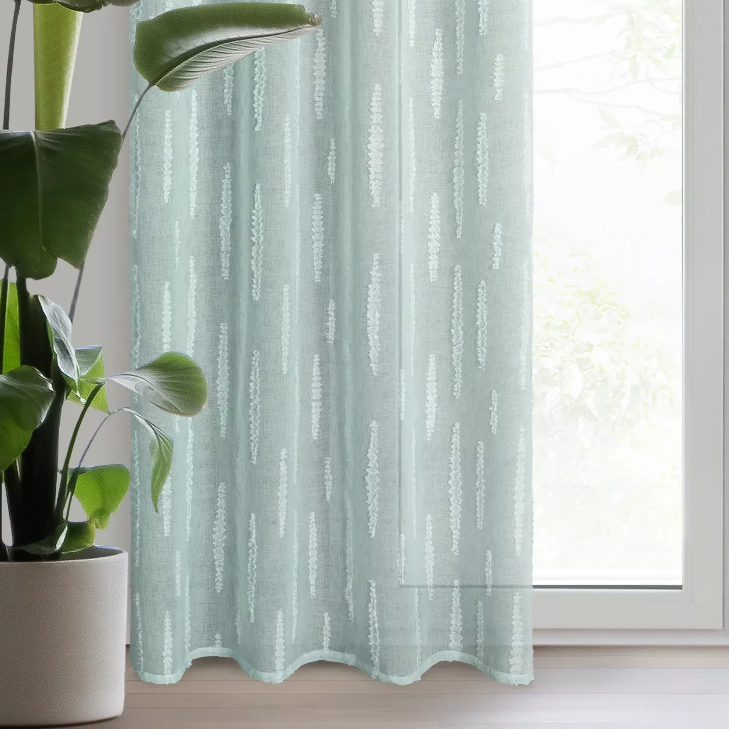 Firana miętowa zdobiona aplikacją 140x250 cm przelotka ALENI