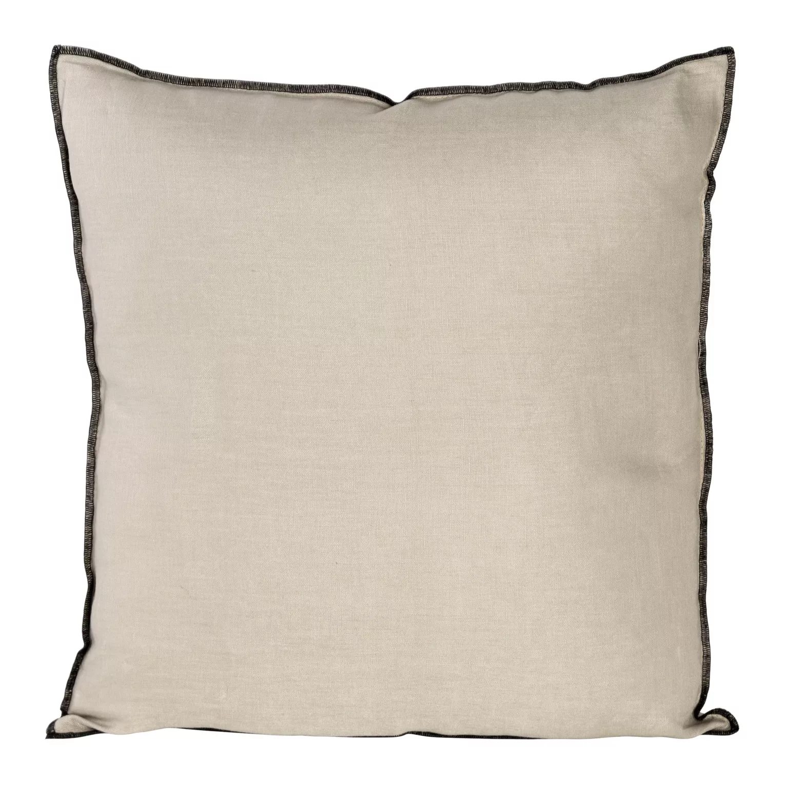Poszewka na poduszkę 45x45 cm z naturalnej lnianej tkaniny obszyta czarną nicią beżowa LEN