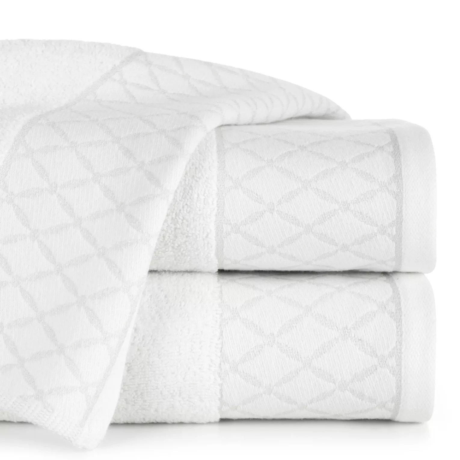 Ręcznik do rąk 30x50 cm bawełniany kolor biały zdobiony wzorem geometrycznym 500 g/m2 LAYLA