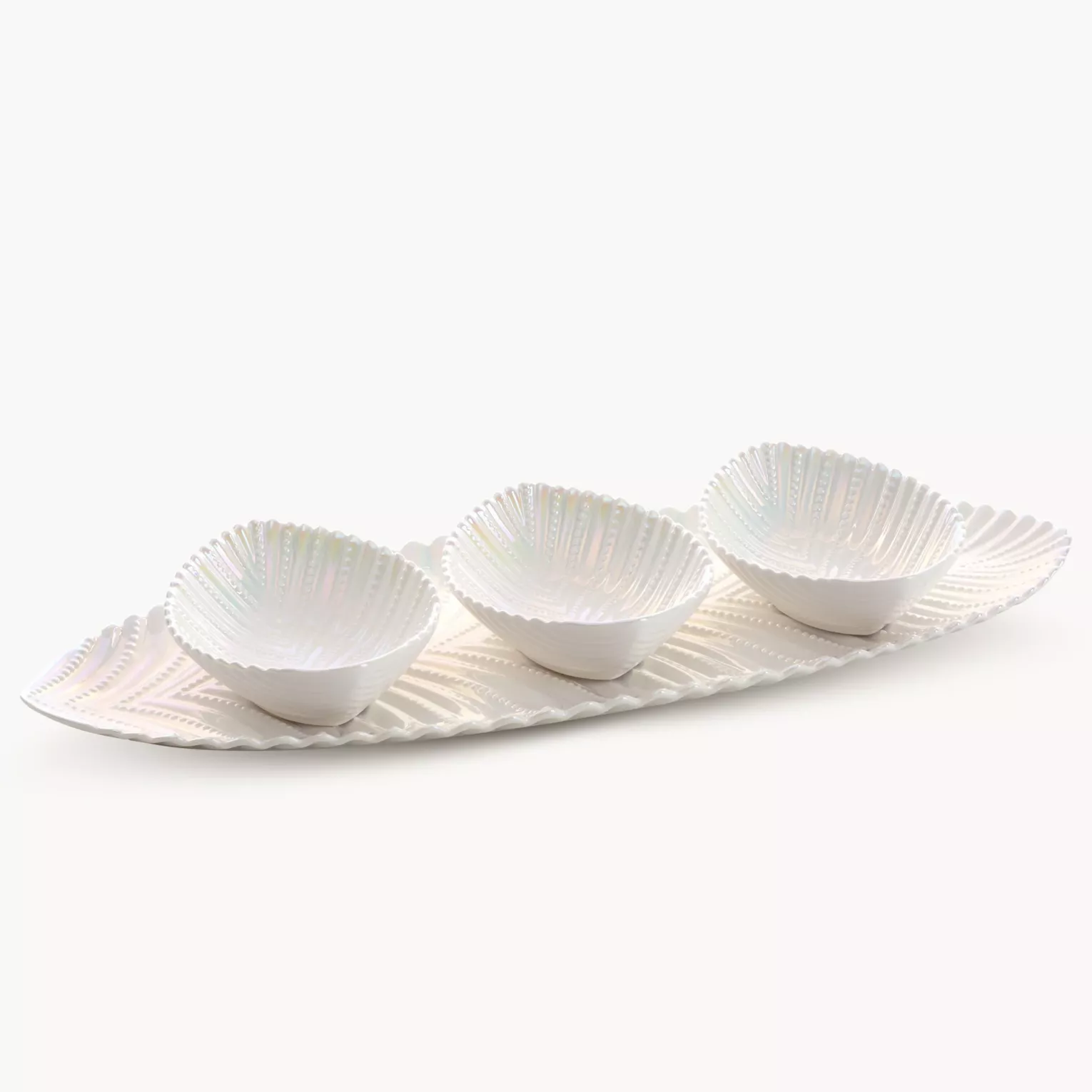 Patera ceramiczna dekoracyjna perłowa z trzema miseczkami w komplecie 17x48x6,5 cm NELA