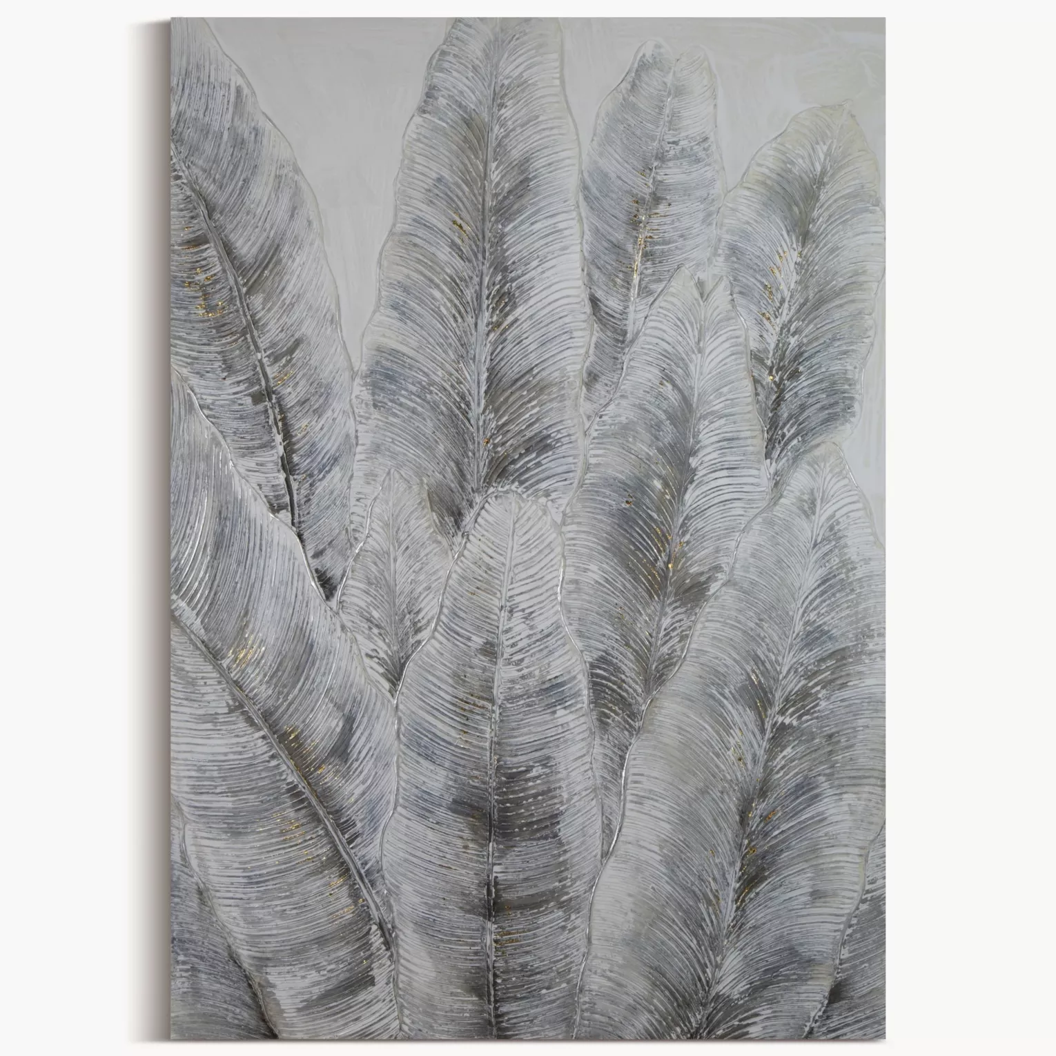 Obraz roślinny szary ręcznie malowany na płótnie 90x120 cm