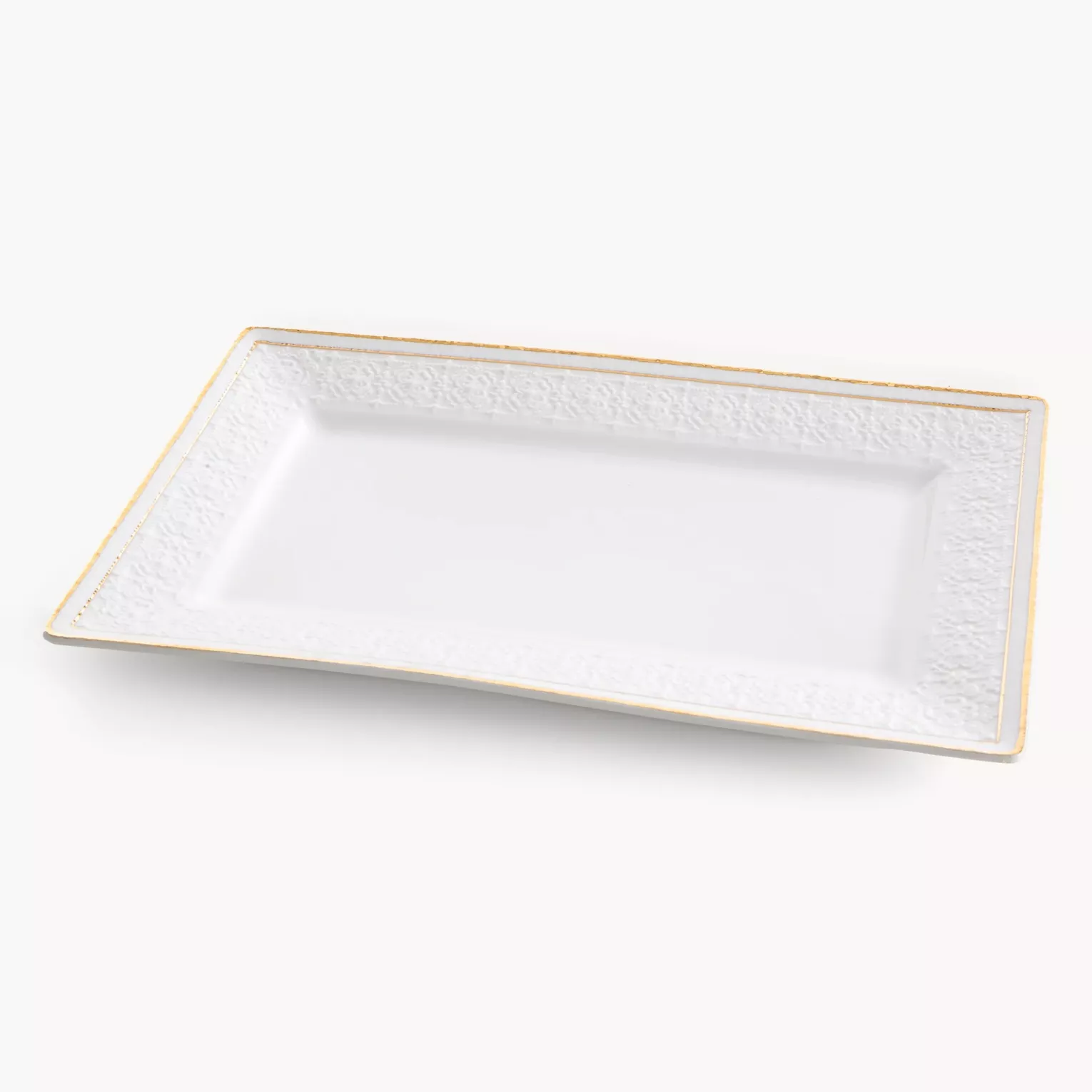 Patera ceramiczna dekoracyjna biało-złota  zdobiona subtelnym wytłaczanym wzorem 31x19x2 cm OLIVIA