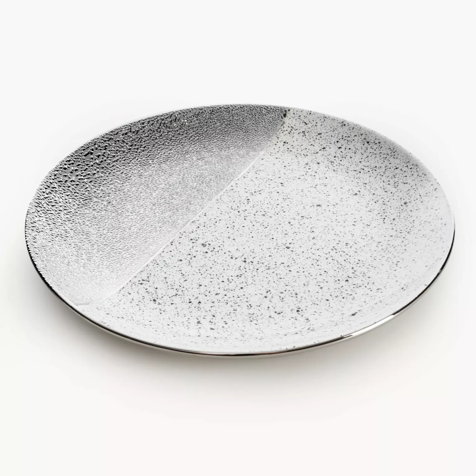 Patera ceramiczna dekoracyjna biało-srebrna  zdobiona imitacją granitu średnica 31x4 cm MILO