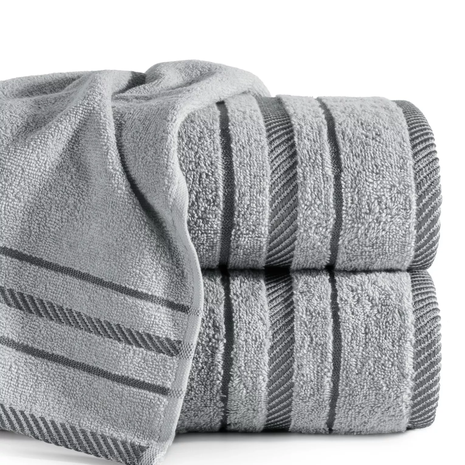 Ręcznik do rąk 30x50 cm bawełniany kolor srebrny z bordiurą podkreśloną żakardowymi paseczkami 480 g/m2 KORAL