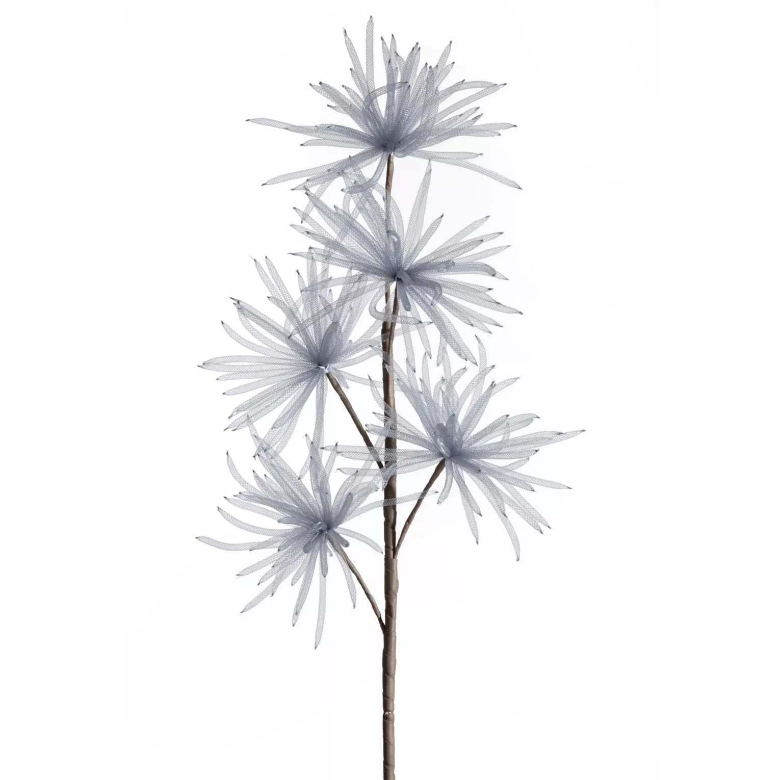Kwiat sztuczny popielaty z organzy 80 cm