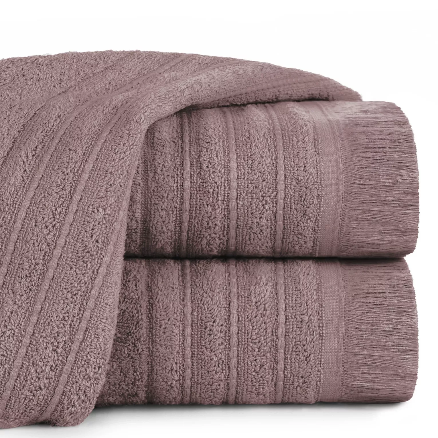 Ręcznik kąpielowy 50x90 cm bawełniany kolor brązowy w stylu boho z frędzlami 500 g/m2 MIRENA