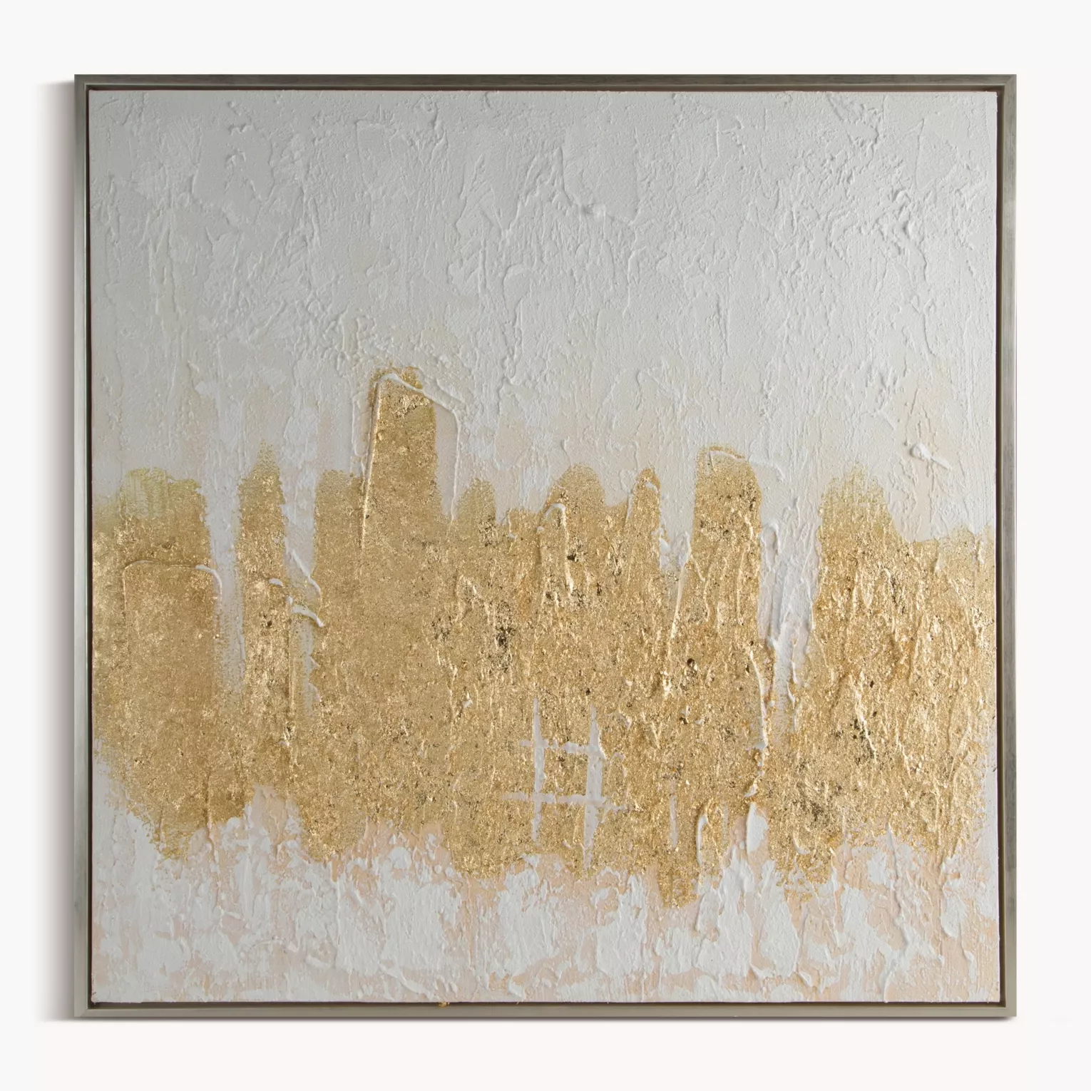 Obraz abstrakcja biało, złocisty ręcznie malowany na płótnie 80x80 cm ABSTRACT