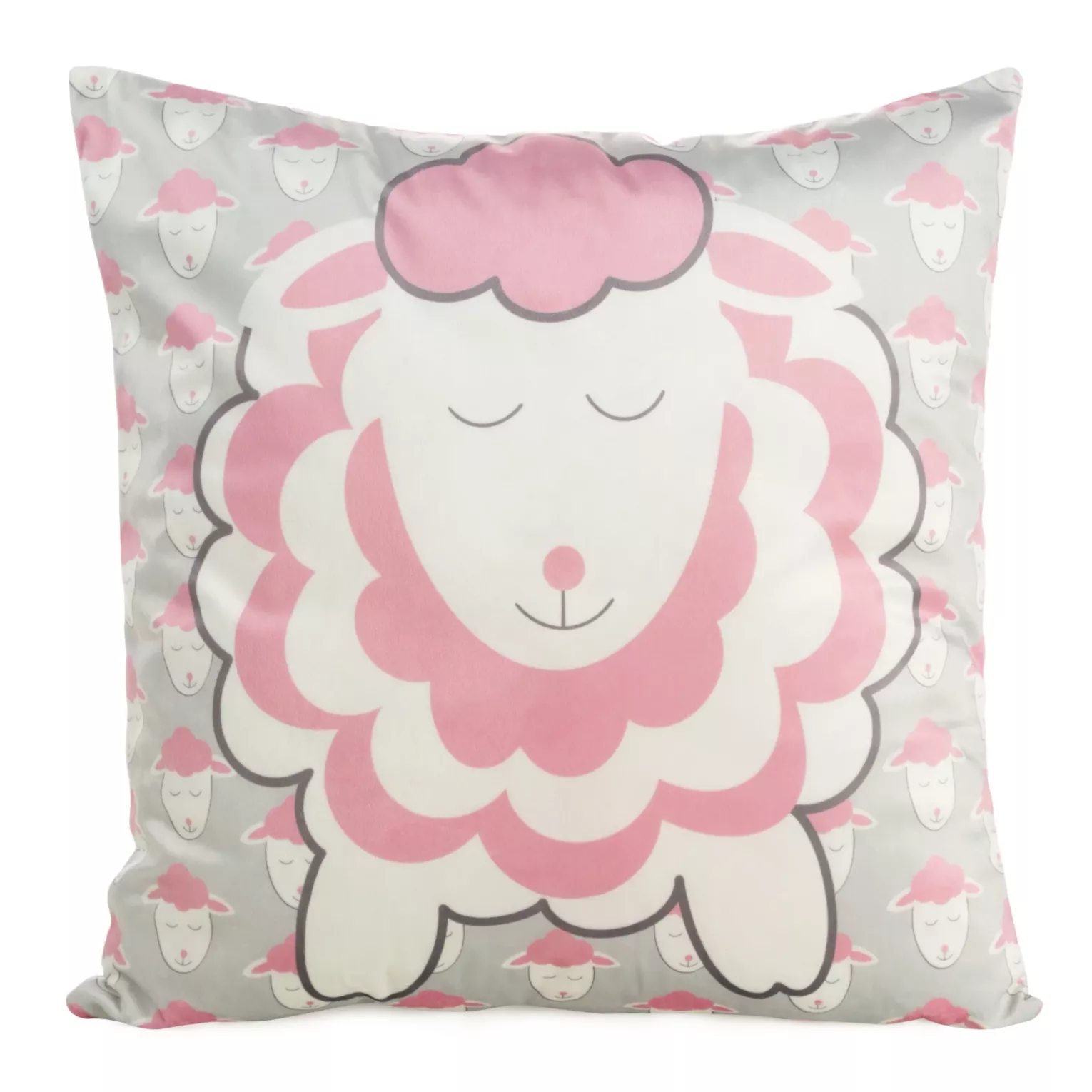 Poszewka na poduszkę 45x45 cm welwetowa, popielato różowa z motywem baranków KIDS 7 A DESIGN 91