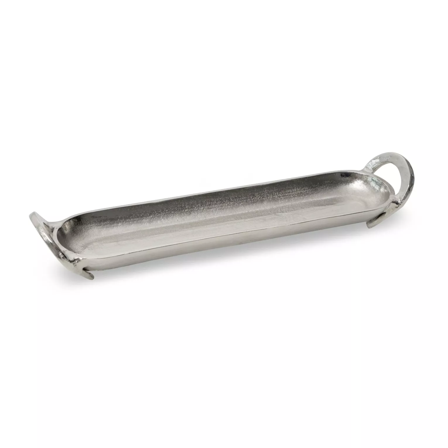 Patera metalowa srebrna z uchwytami 10x45x8 cm SARA