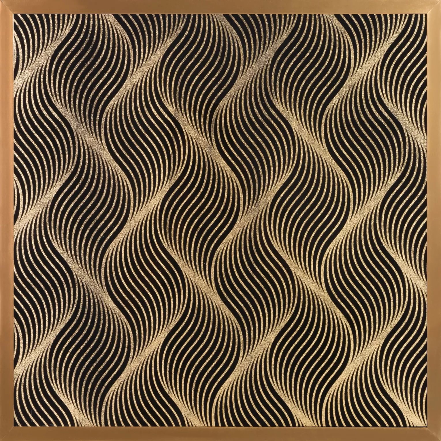 Obraz geometryczny czarny z błyszczącym nadrukiem w złotej ramie 53x53 cm VICTORIA 3 LIMITED COLLECTION