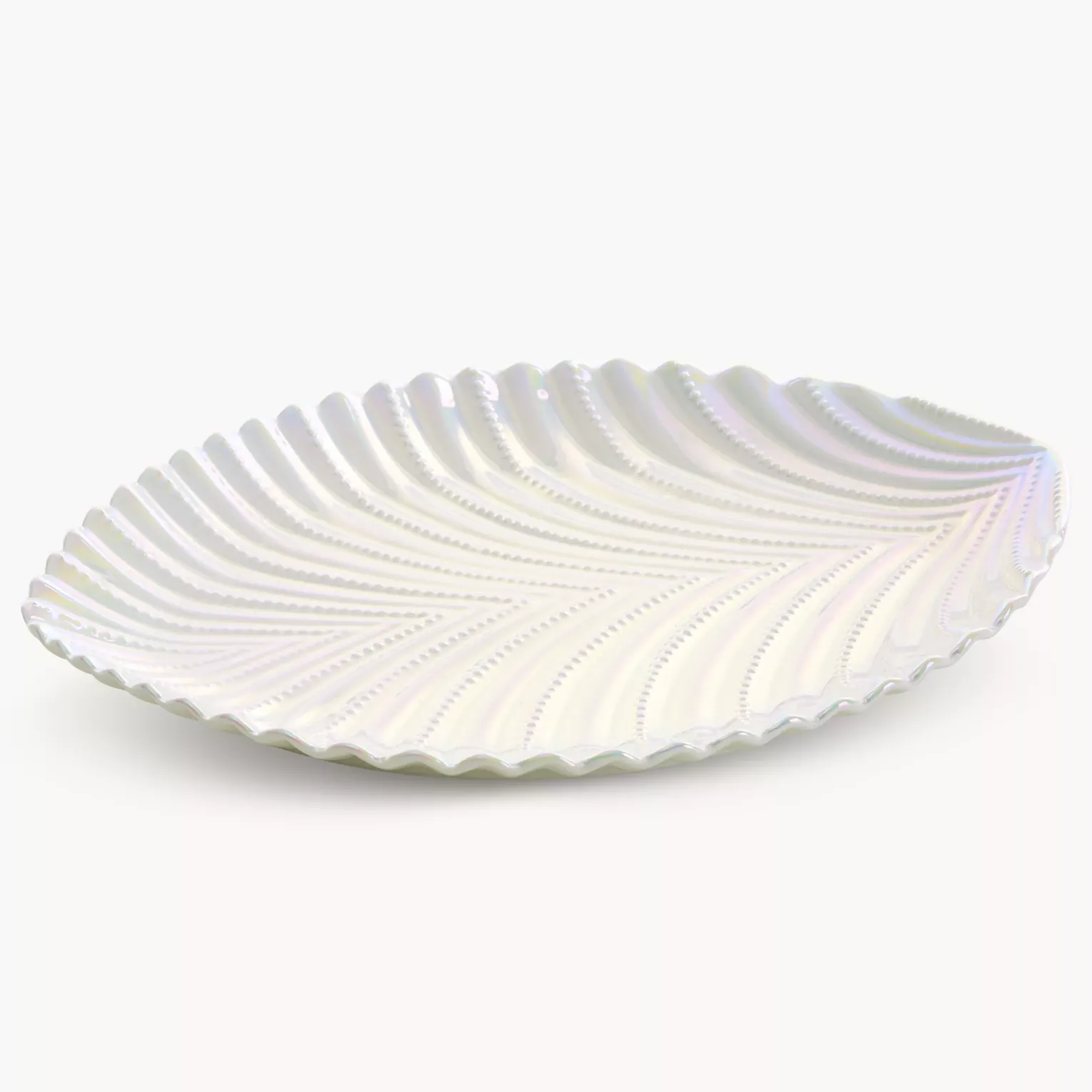 Patera ceramiczna  dekoracyjna perłowa z wytłaczanym wzorem 34x27x3 cm NELA