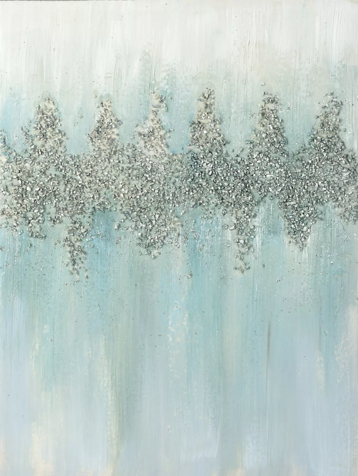Obraz abstrakcja jasnoniebieski ręcznie malowany na płótnie, z drobnymi srebrnymi kamykami i brokatem 60x80 cm ABSTRACT