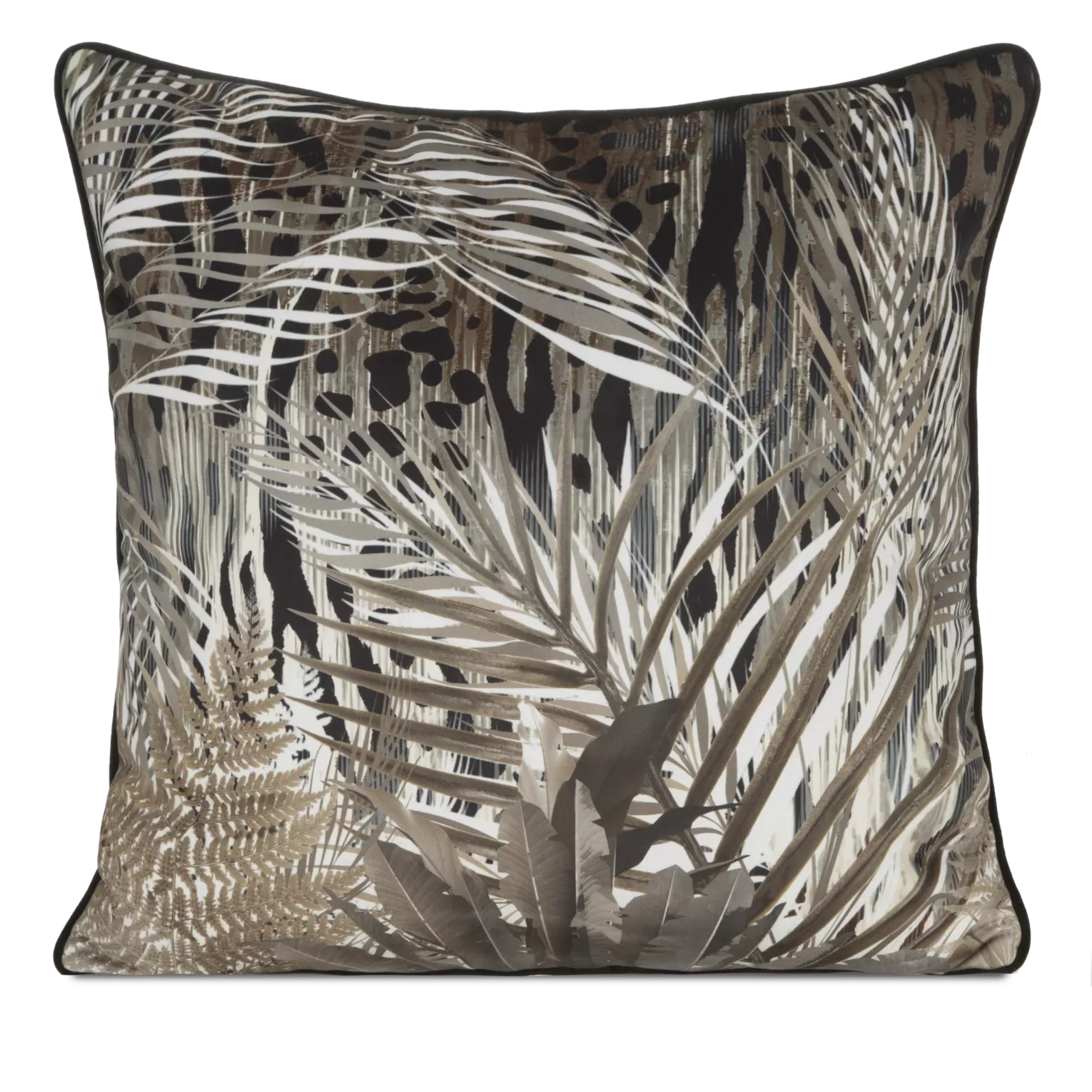 Poszewka na poduszkę 60x60 cm welwetowa czarno, brązowa z designerskim nadrukiem i wypustką na brzegach EVA 17 A Eva Minge