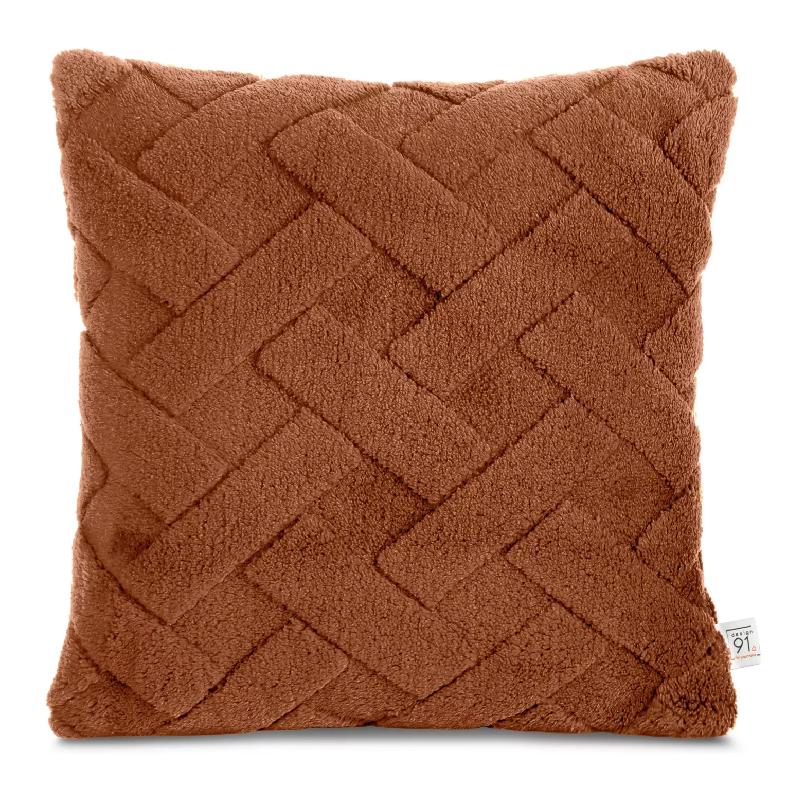 Poszewka na poduszkę 45x45 cm ceglasta z miękkiego pluszu zdobiona wypukłym wzorem CARO DESIGN 91