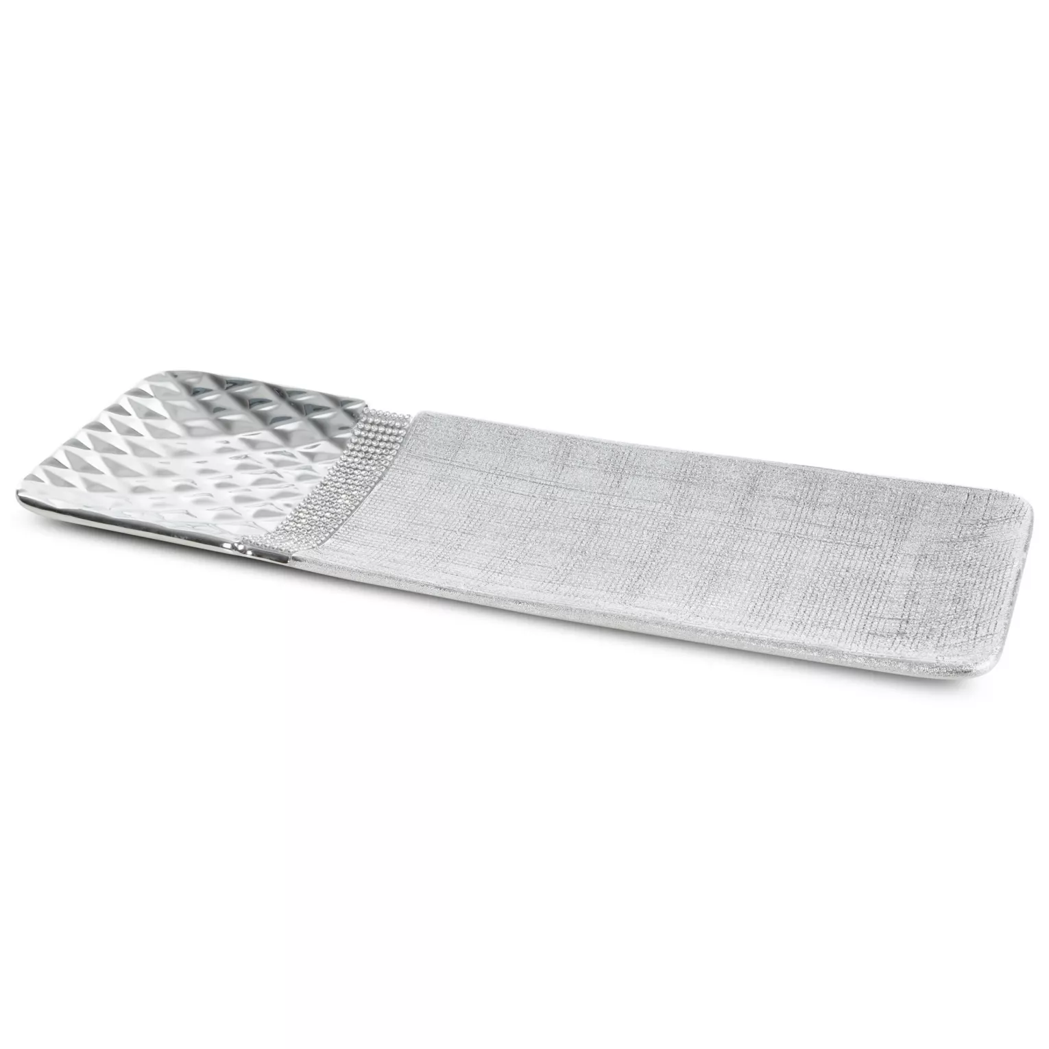 Patera ceramiczna srebrna dekoracyjna  z dodatkiem cyrkoni 39x13x3 cm SOLEN