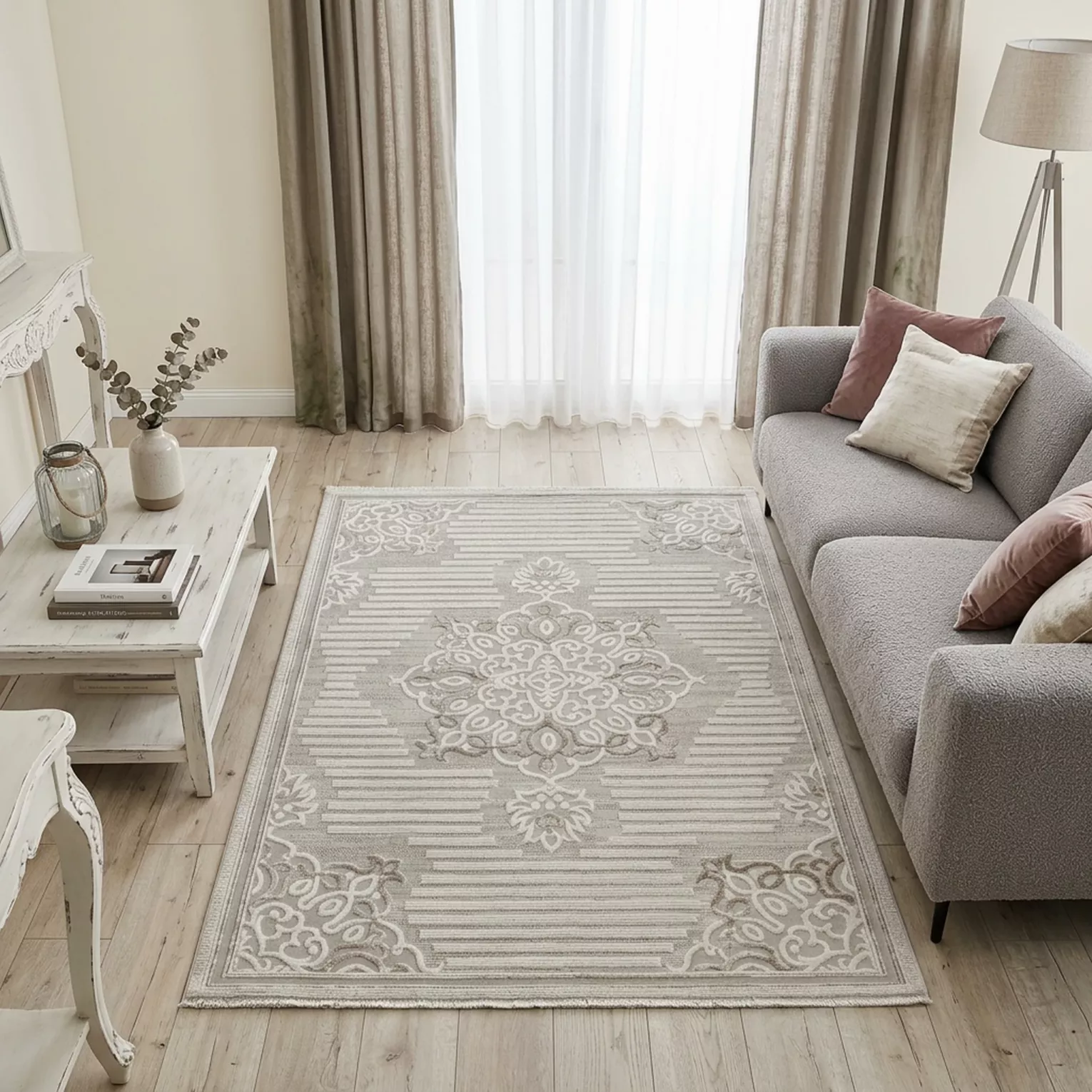 Dywan 60x100 cm beżowo, kremowy z ornamentowym wzorem CRYSTAL 6