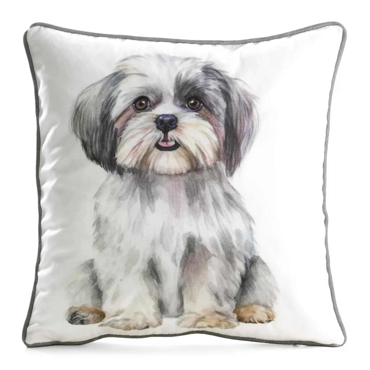 Poszewka na poduszkę 45x45 cm welwetowa biało, szara z motywem psa ANIMAL 85