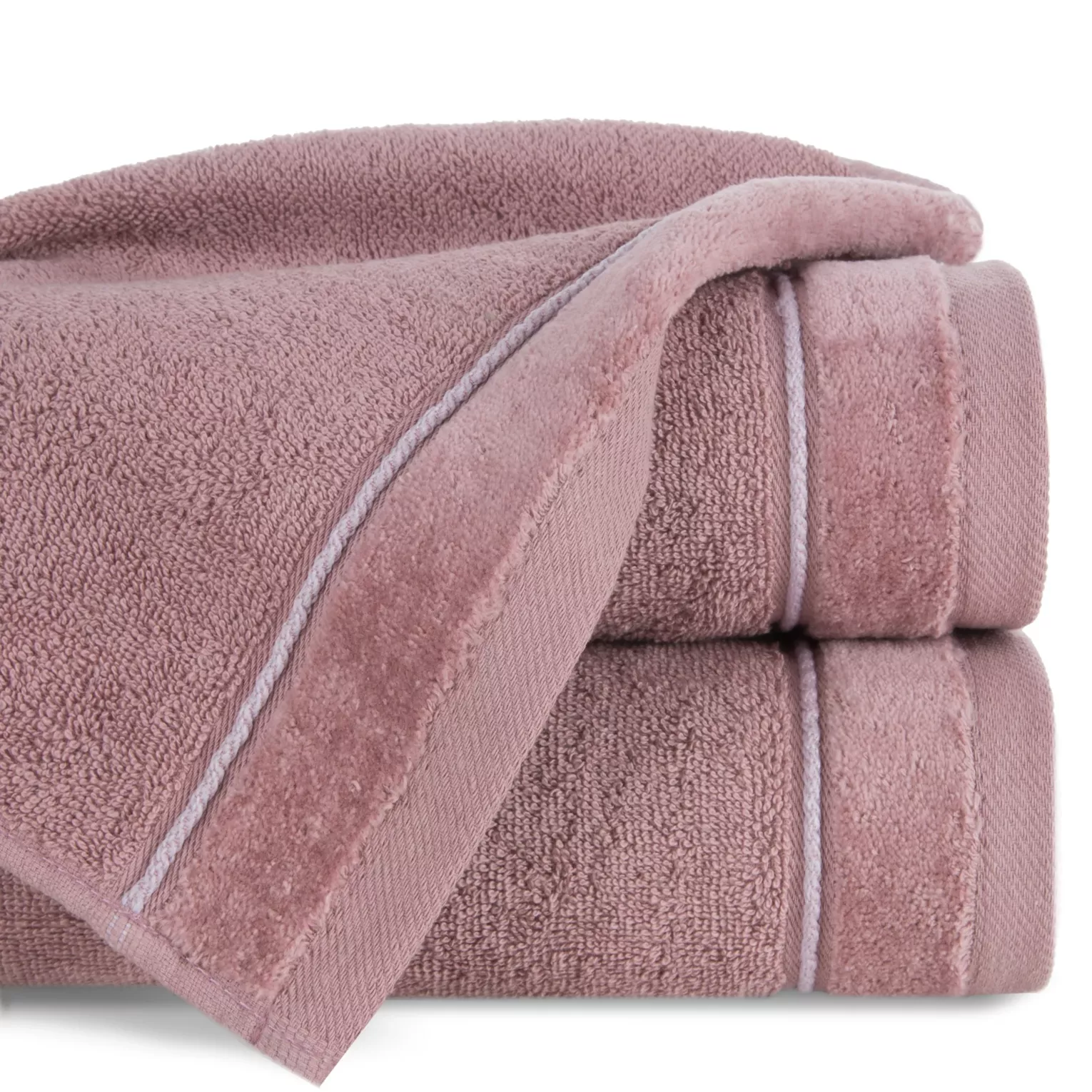 Ręcznik do rąk 30x50 cm bawełniany kolor pudrowy z kontrastującymi paseczkami 500 g/m2 SIBEL