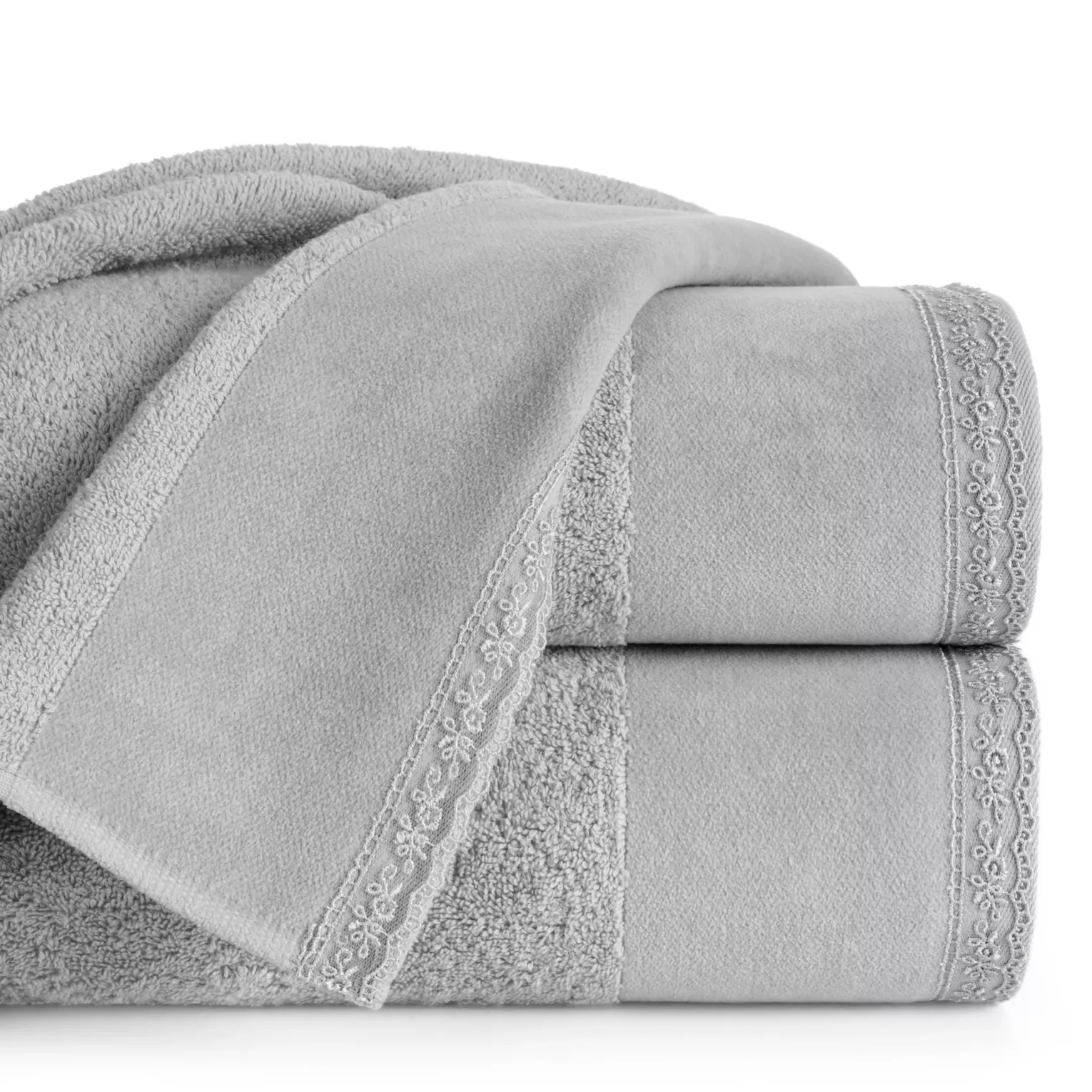 Ręcznik do rąk 30x50 cm bawełniany kolor srebrny z koronkową bordiurą 500 g/m2 EMI