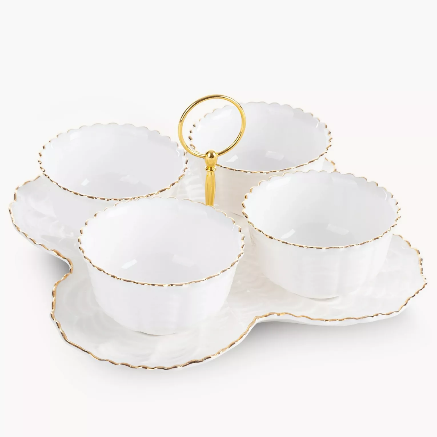 Patera ceramiczna dekoracyjna kremowo-złota 4 szt. miseczek 24x24x7 cm  GAIA