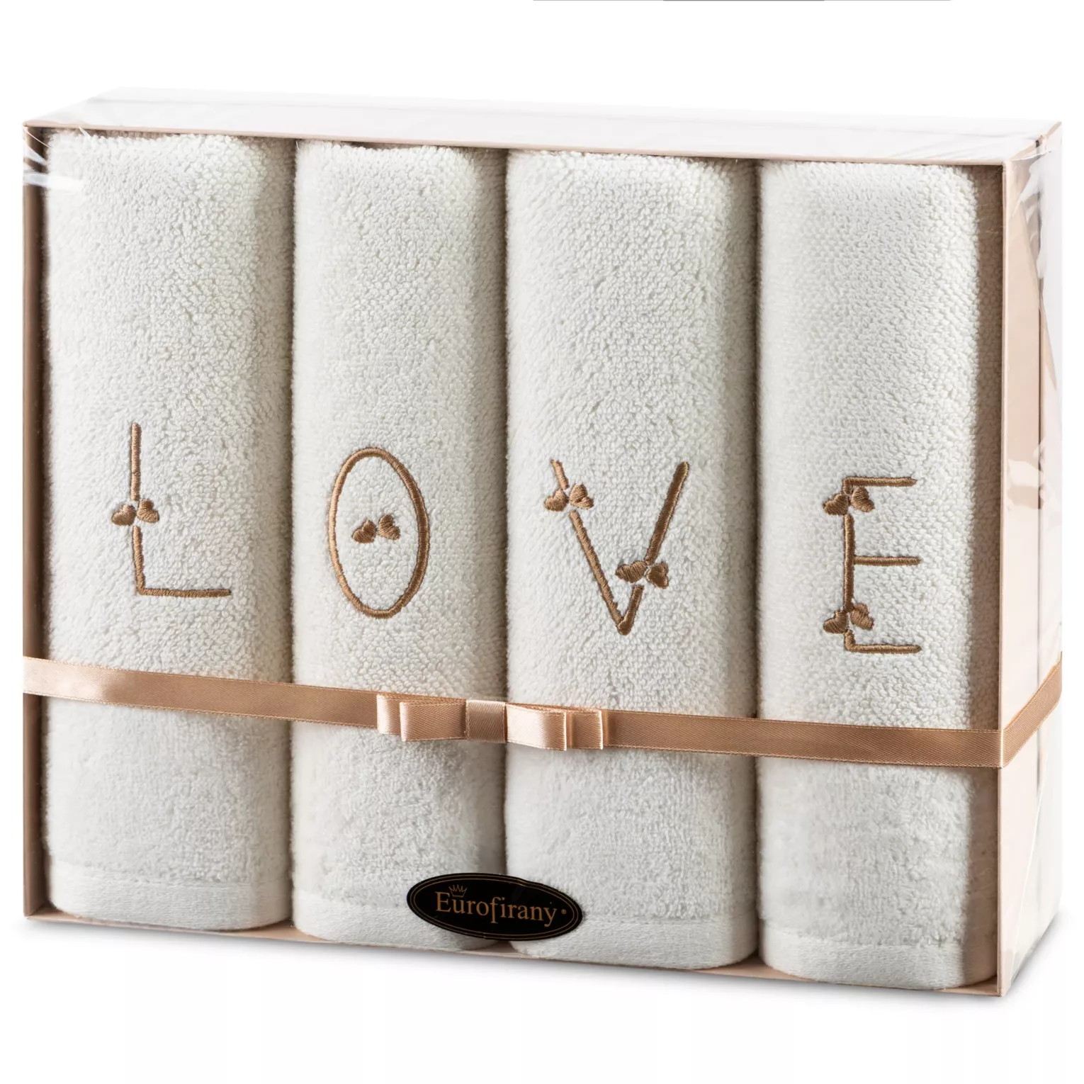 Zestaw ręczników bawełnianych na prezent 4 szt 50x90 cm kolor kremowy z haftem LOVE