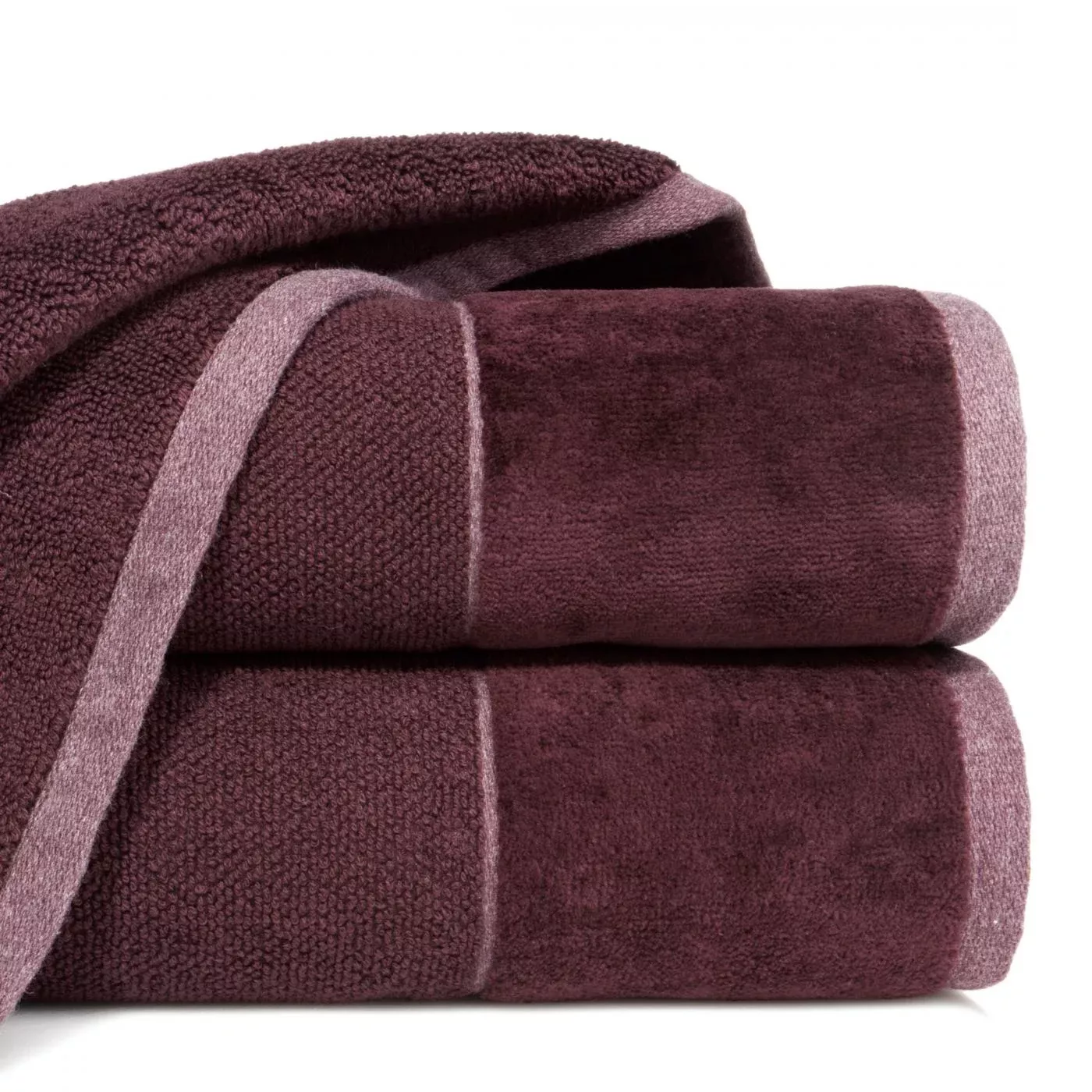 Ręcznik kąpielowy 50x90 cm bawełniany kolor bordowy z bordiurą z weluru 500 g/m2 LUCY