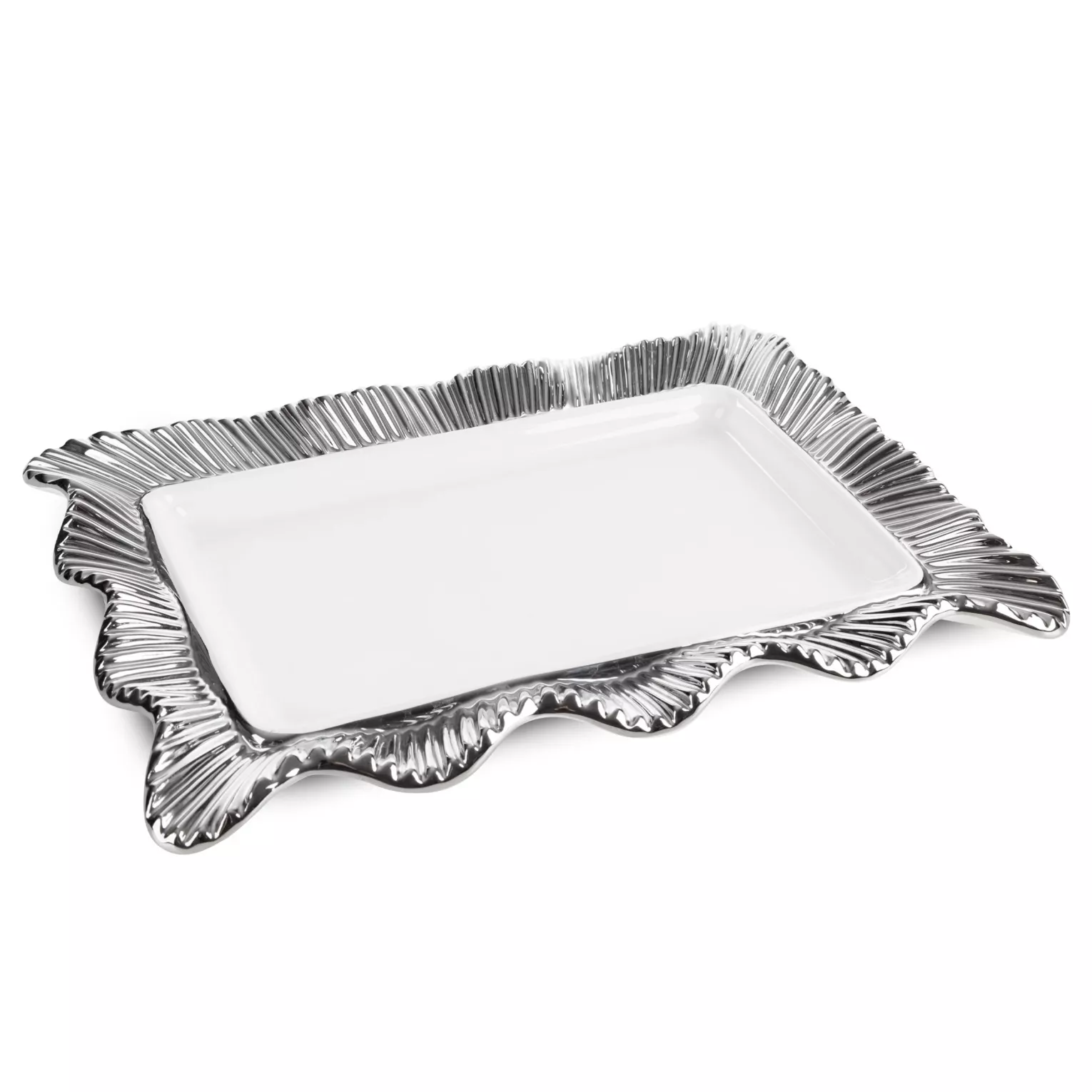 Patera ceramiczna dekoracyjna kremowa ze srebrnymi akcentami 36x25x4 cm