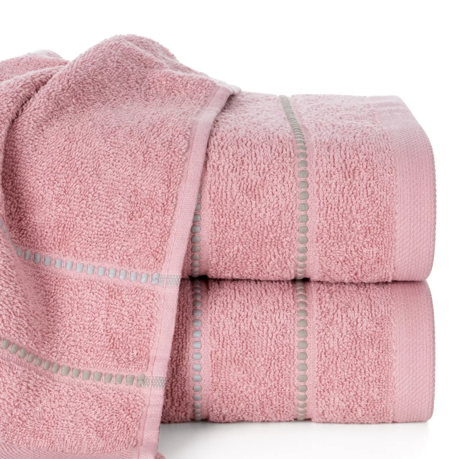 Ręcznik kąpielowy 50x90 cm bawełniany kolor pudrowy róż z kontrastującymi paseczkami 500 g/m2 SUZI