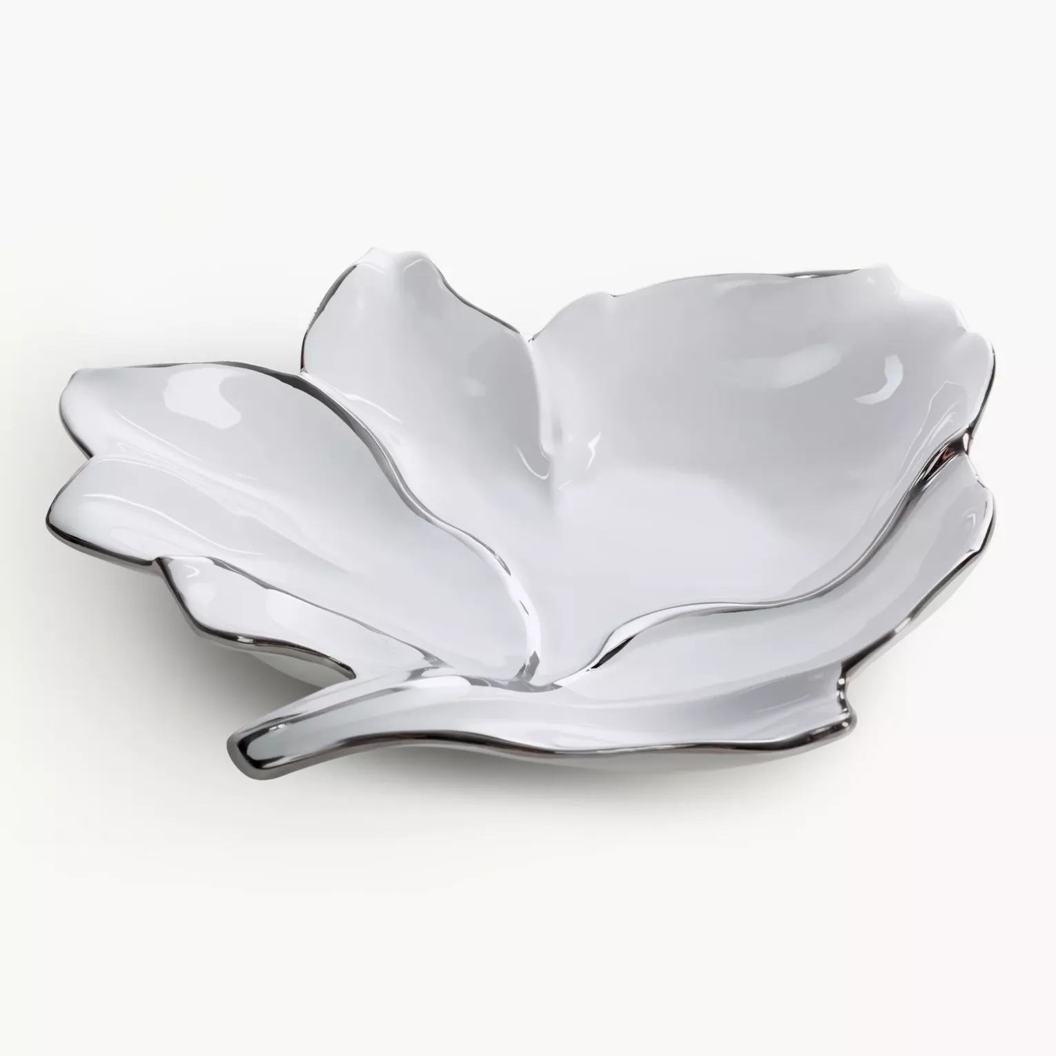 Patera ceramiczna dekoracyjna biało-srebrna w kształcie liścia 35x33x7 cm NERIS 01