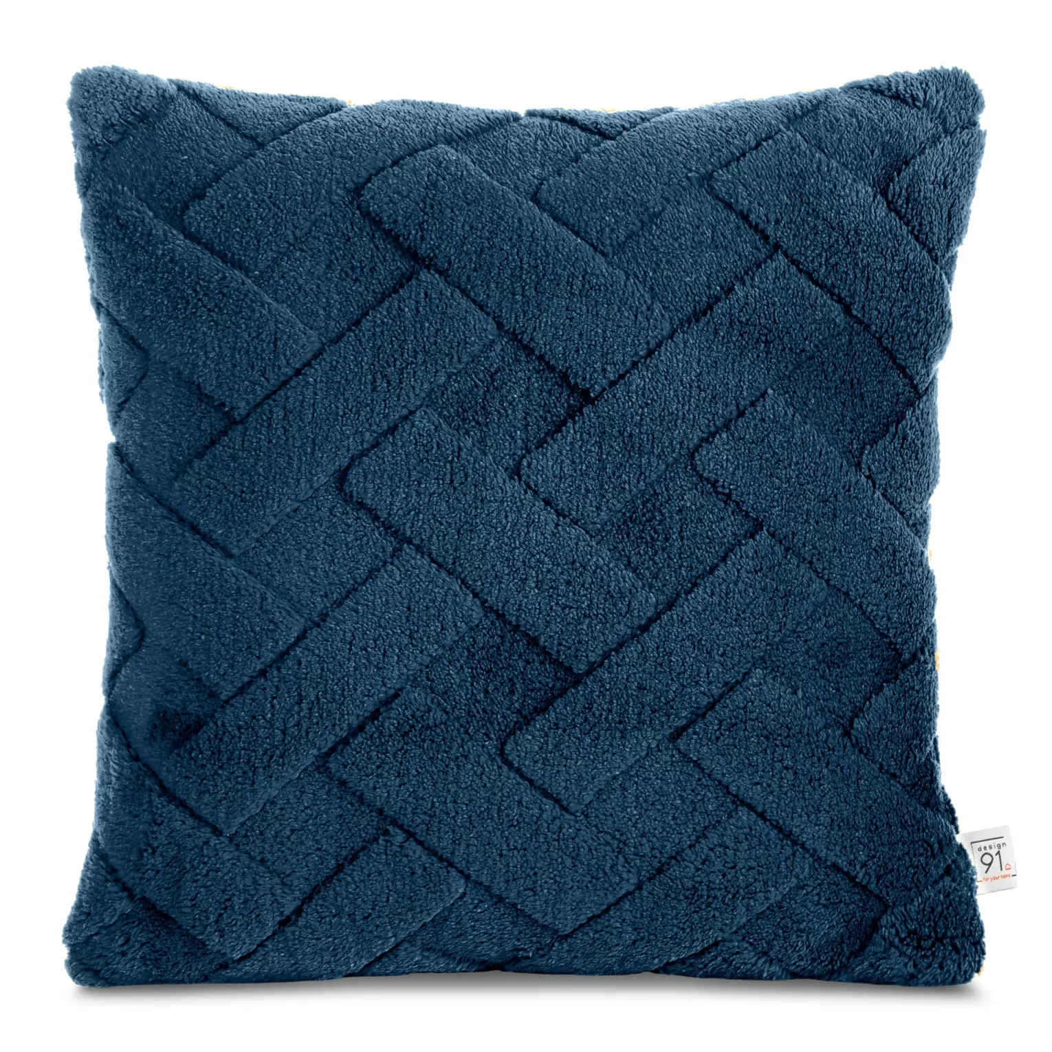 Poszewka na poduszkę 45x45 cm granatowa z miękkiego pluszu zdobiona wypukłym wzorem CARO DESIGN 91