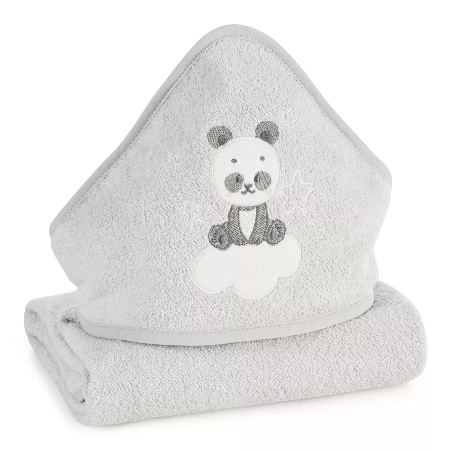 Ręcznik kąpielowy dziecięcy 100x100 cm bawełniany kolor srebrny z kapturem i haftem pandy 350g/m2 BABY 63