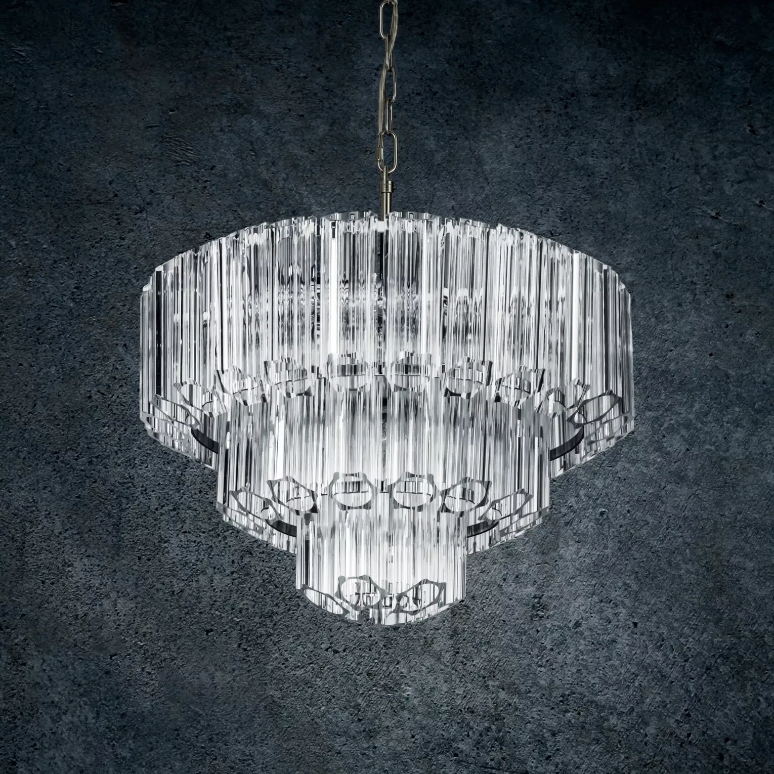 Lampa wisząca do salonu transparentna, srebrna ze szklanymi elegackimi zawieszkami, możliwość regulacji wysokości 43 x 150 cm DANA