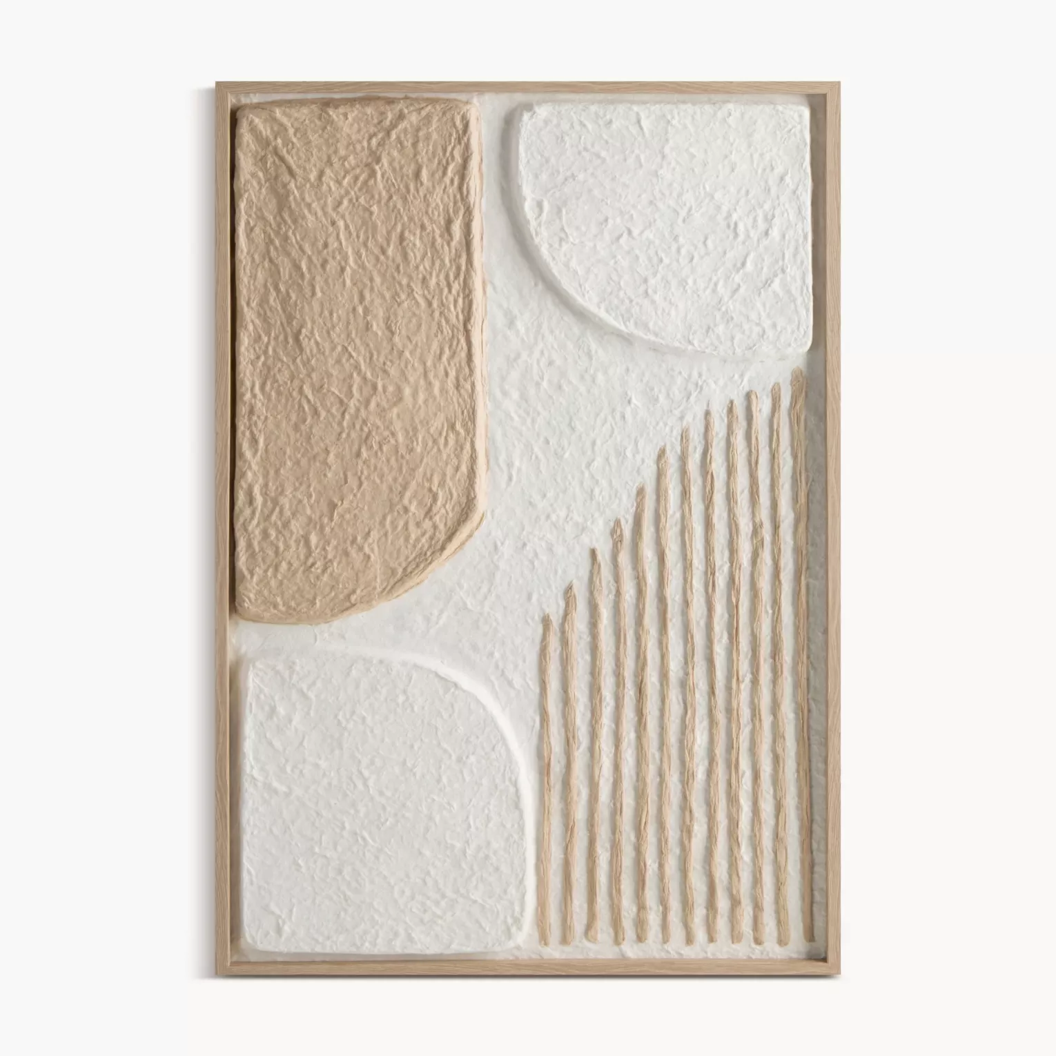 Obraz abstrakcja biało, beżowy z wyraźną strukturą w stylu boho oprawiony w ramę 40x60 cm